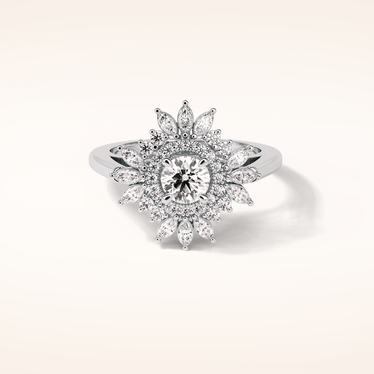 0.5 CT Round Shaped Halo & Cluster Moissanite Engagement Ring