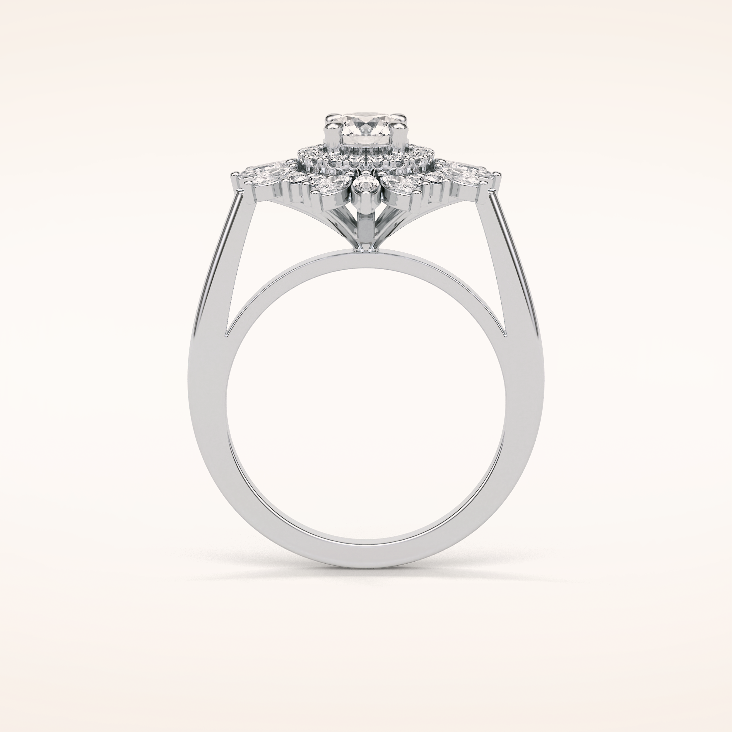0.5 CT Round Shaped Halo & Cluster Moissanite Engagement Ring