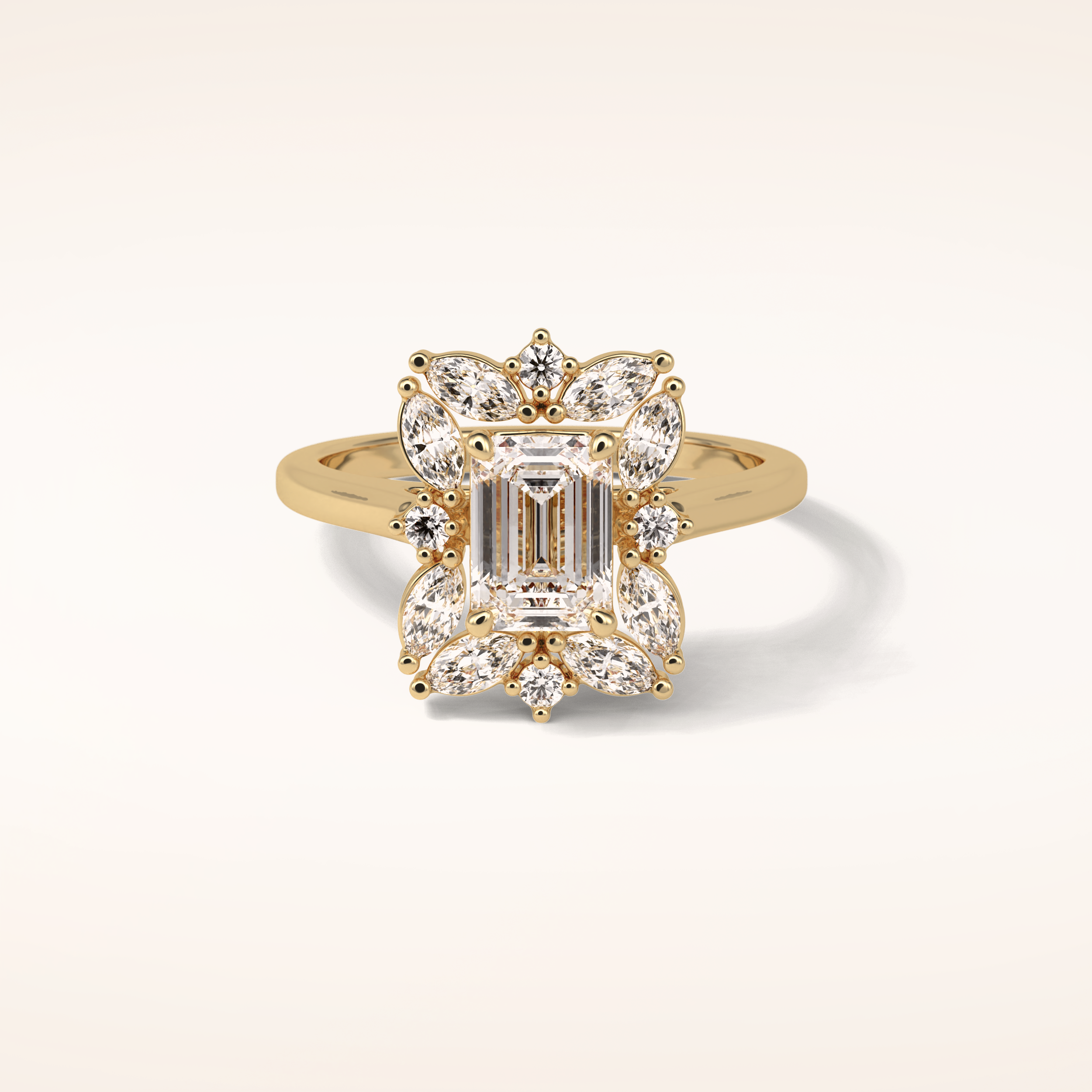 0.92 CT Emerald Shaped Cluster Moissanite Engagement Ring