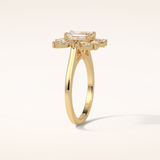 0.92 CT Emerald Shaped Cluster Moissanite Engagement Ring