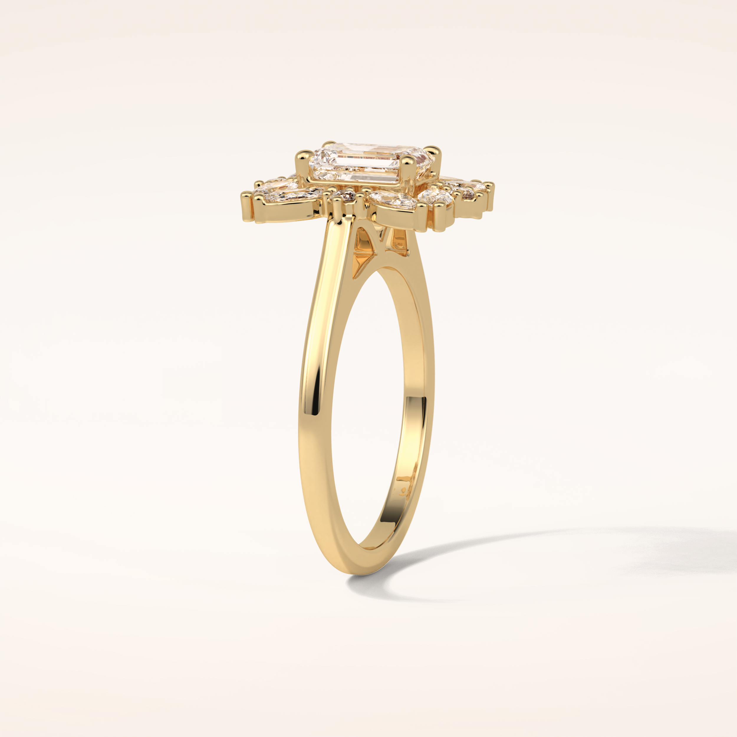 0.92 CT Emerald Shaped Cluster Moissanite Engagement Ring