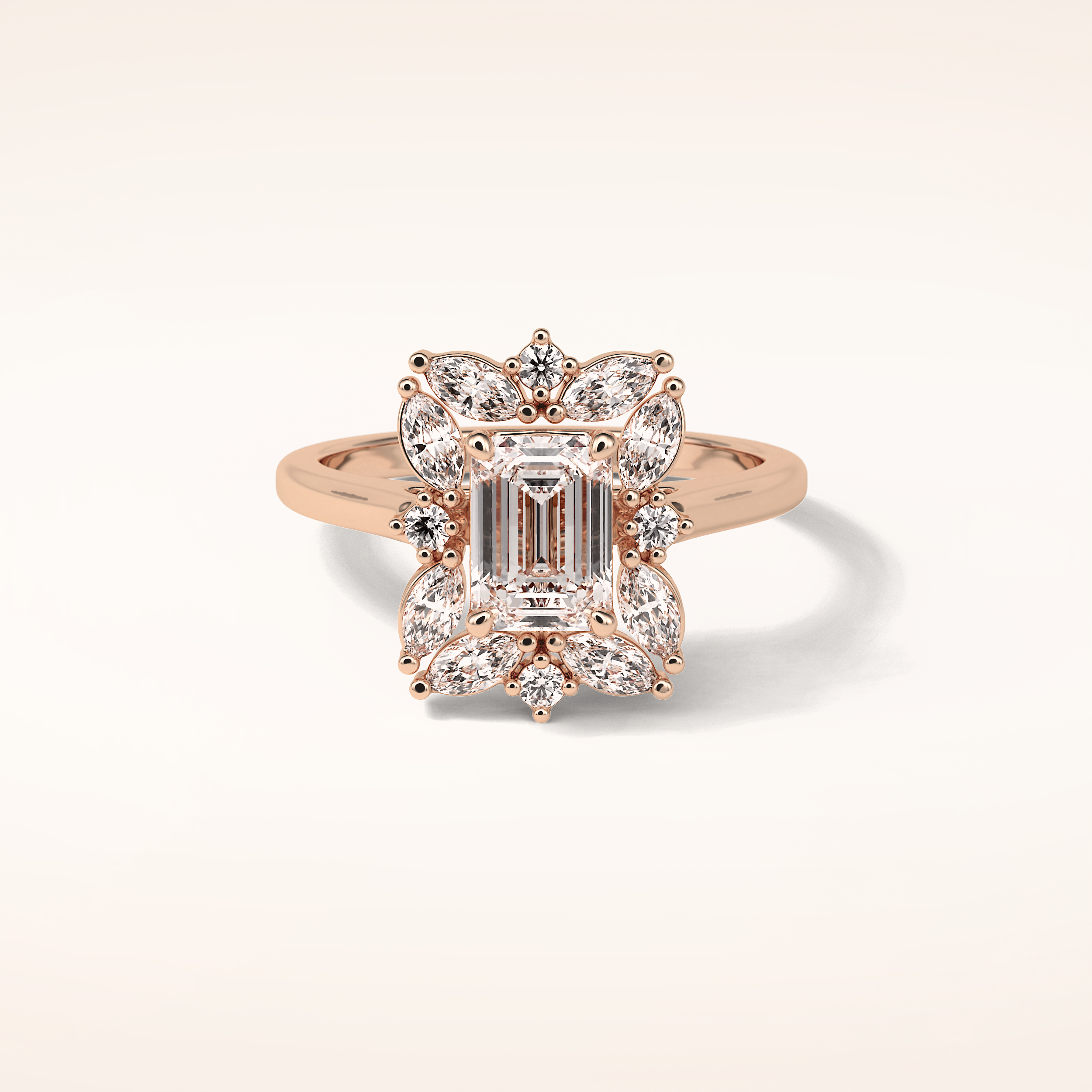 0.92 CT Emerald Shaped Cluster Moissanite Engagement Ring