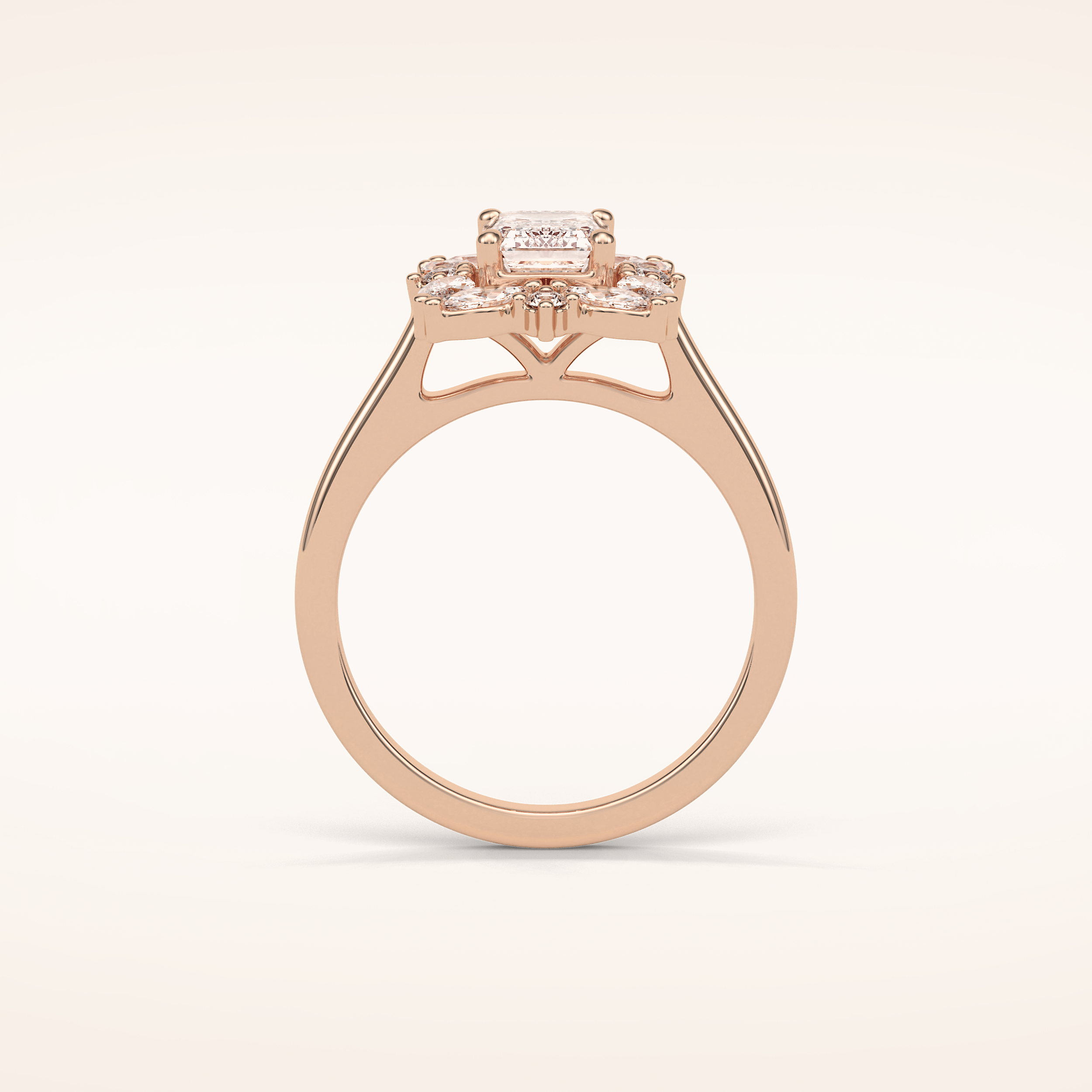 0.92 CT Emerald Shaped Cluster Moissanite Engagement Ring