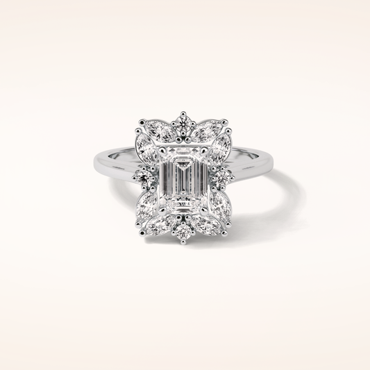 0.92 CT Emerald Shaped Cluster Moissanite Engagement Ring