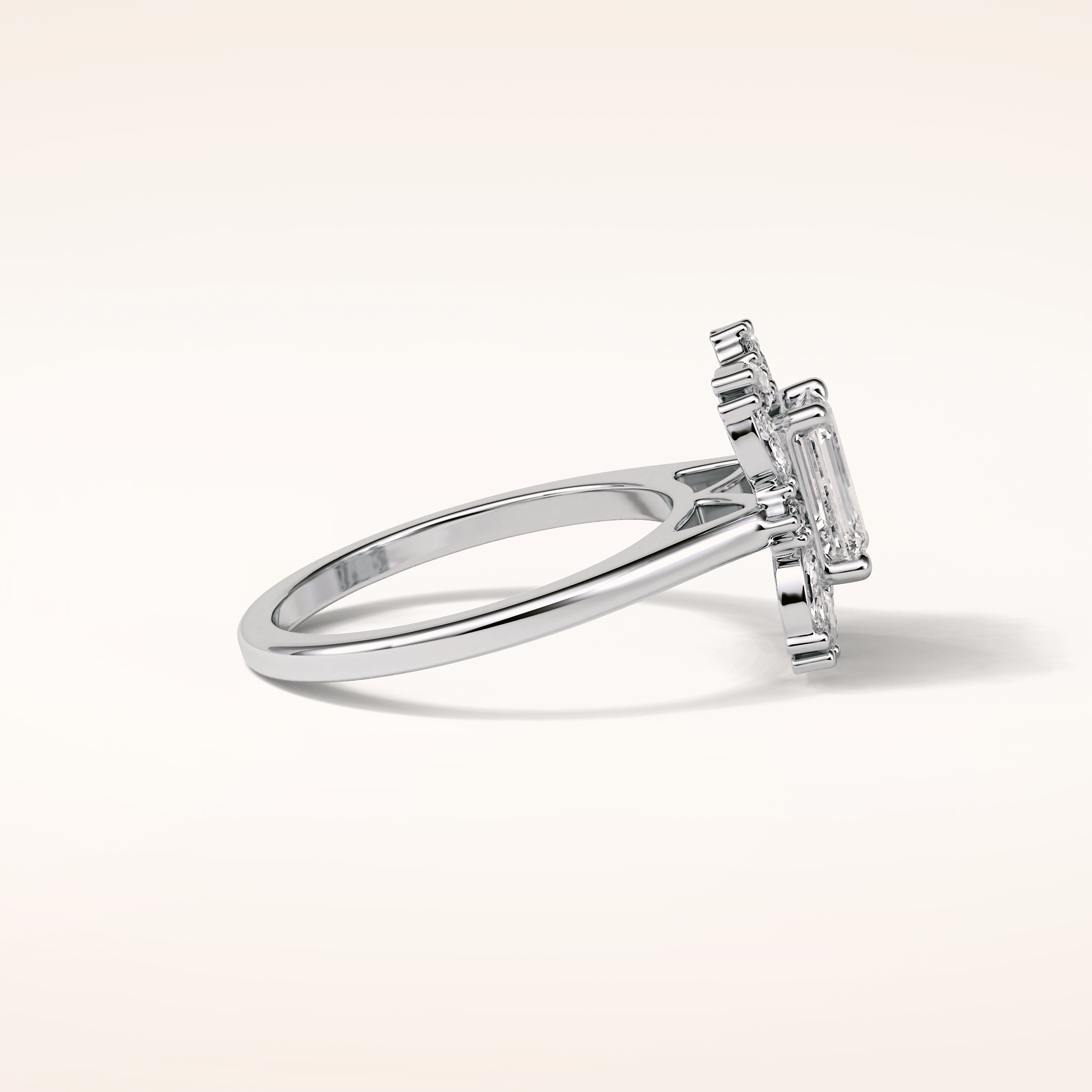 0.92 CT Emerald Shaped Cluster Moissanite Engagement Ring