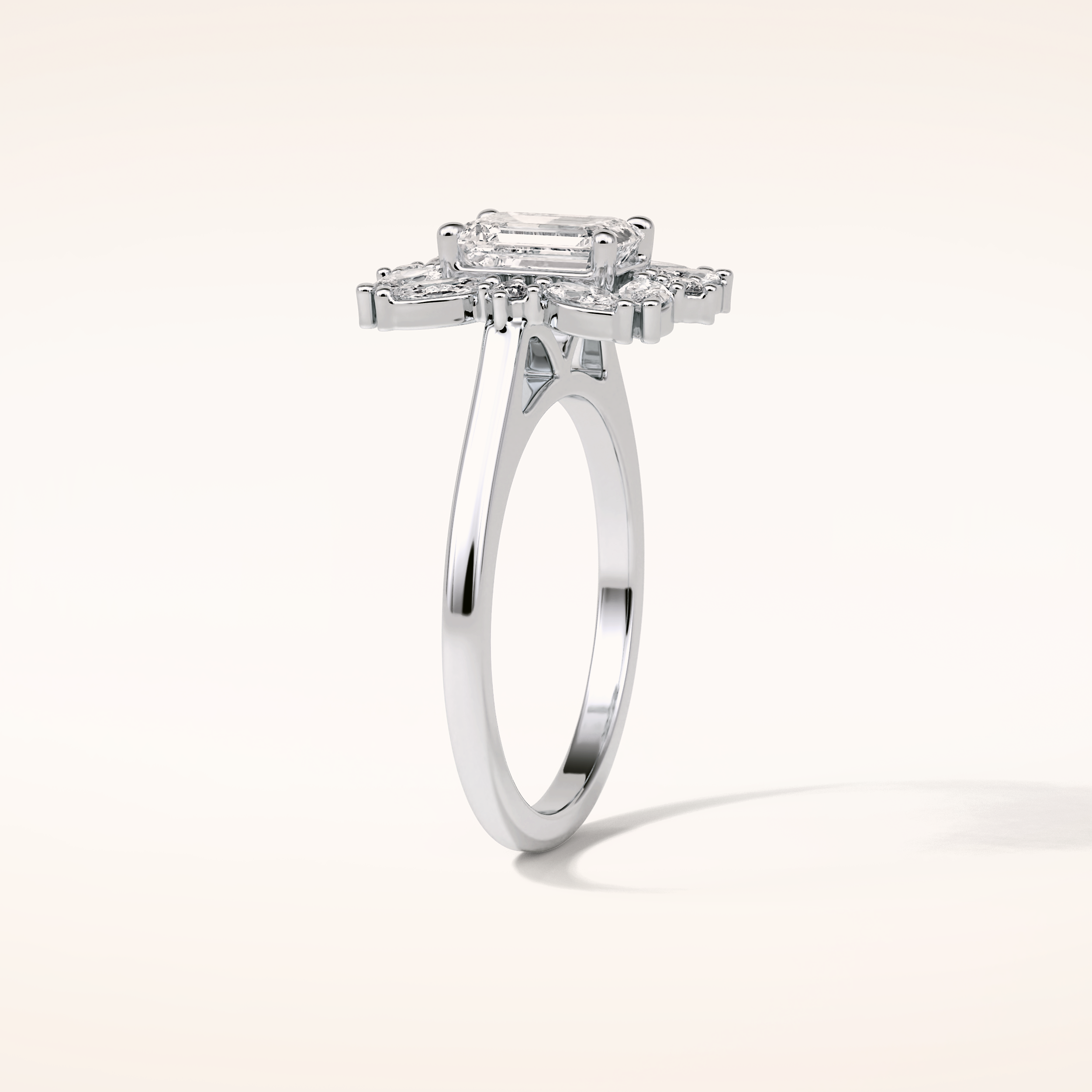 0.92 CT Emerald Shaped Cluster Moissanite Engagement Ring