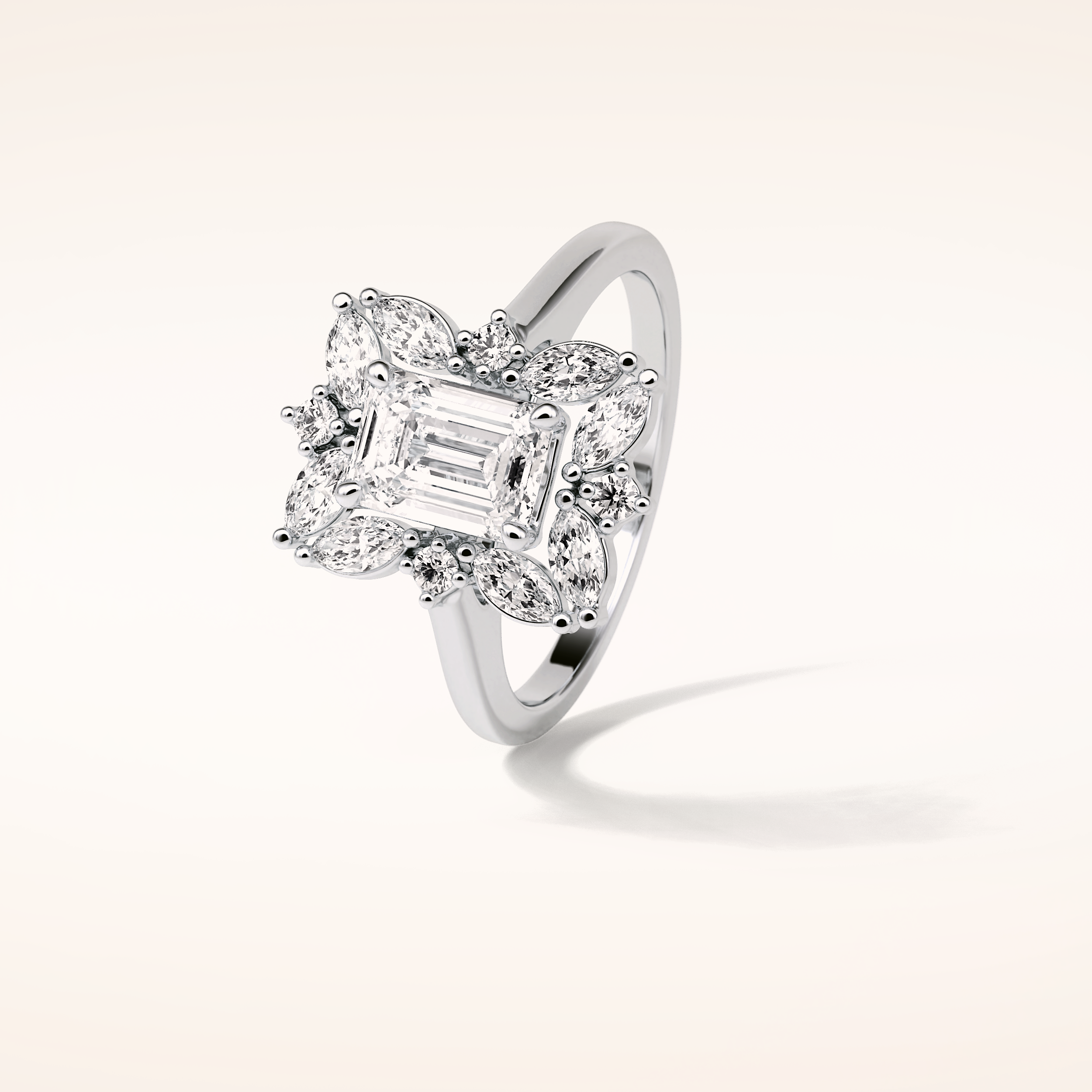 0.92 CT Emerald Shaped Cluster Moissanite Engagement Ring