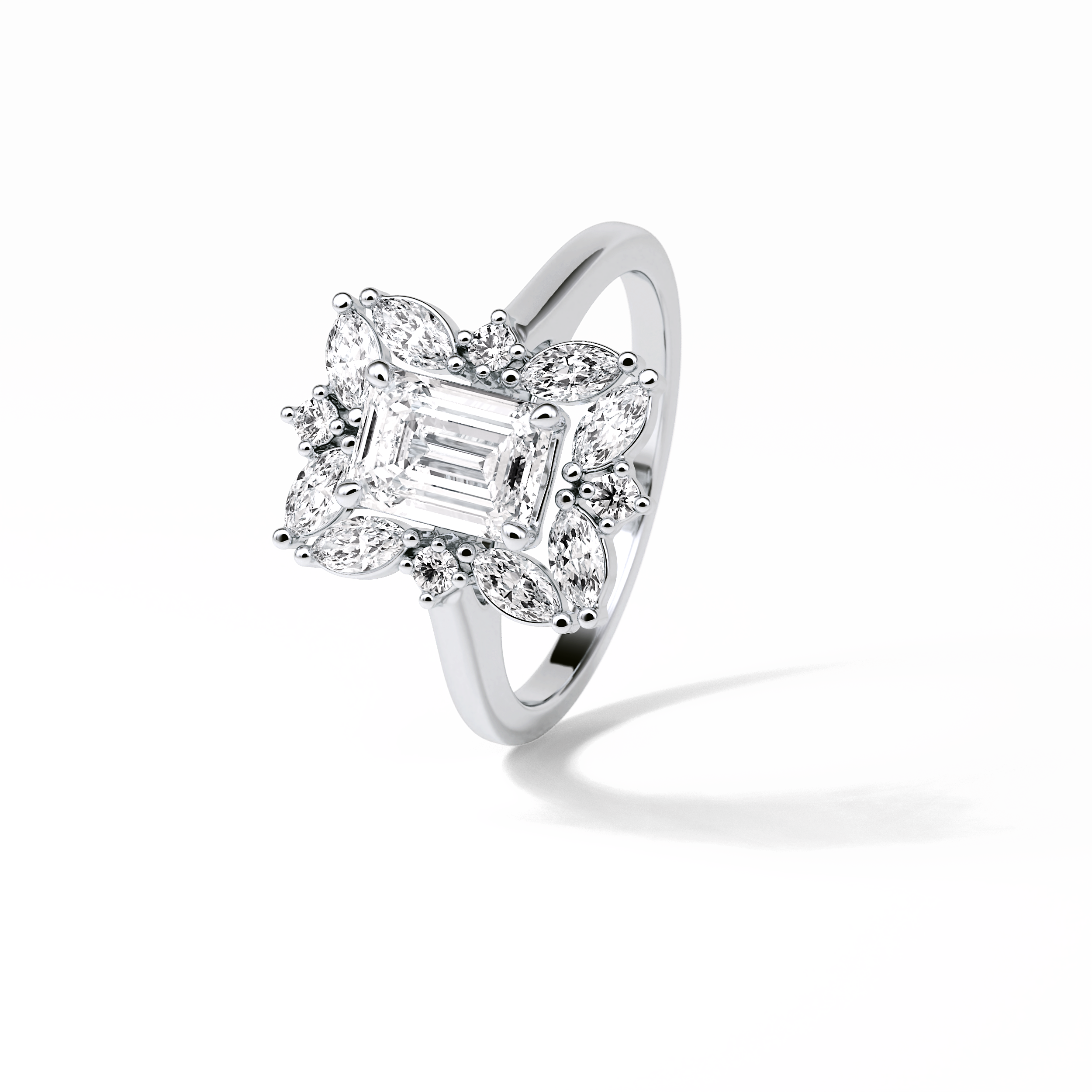 Emerald Cluster Lab Grown Diamond Engagement Ring