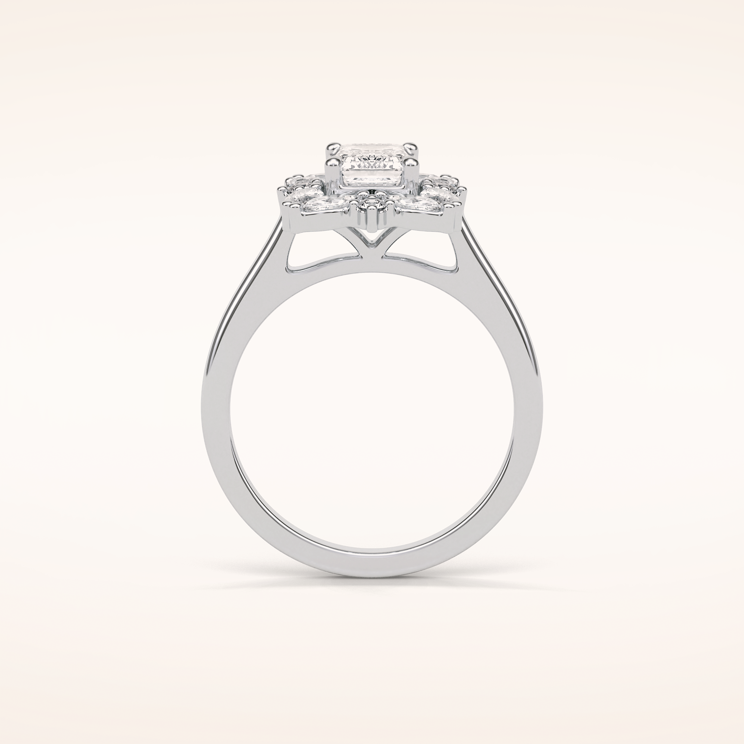 0.92 CT Emerald Shaped Cluster Moissanite Engagement Ring