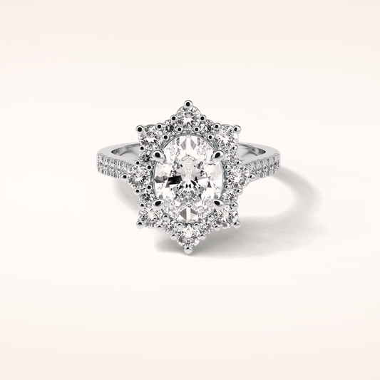 1.91 CT Oval Shaped Cluster Moissanite Engagement Ring