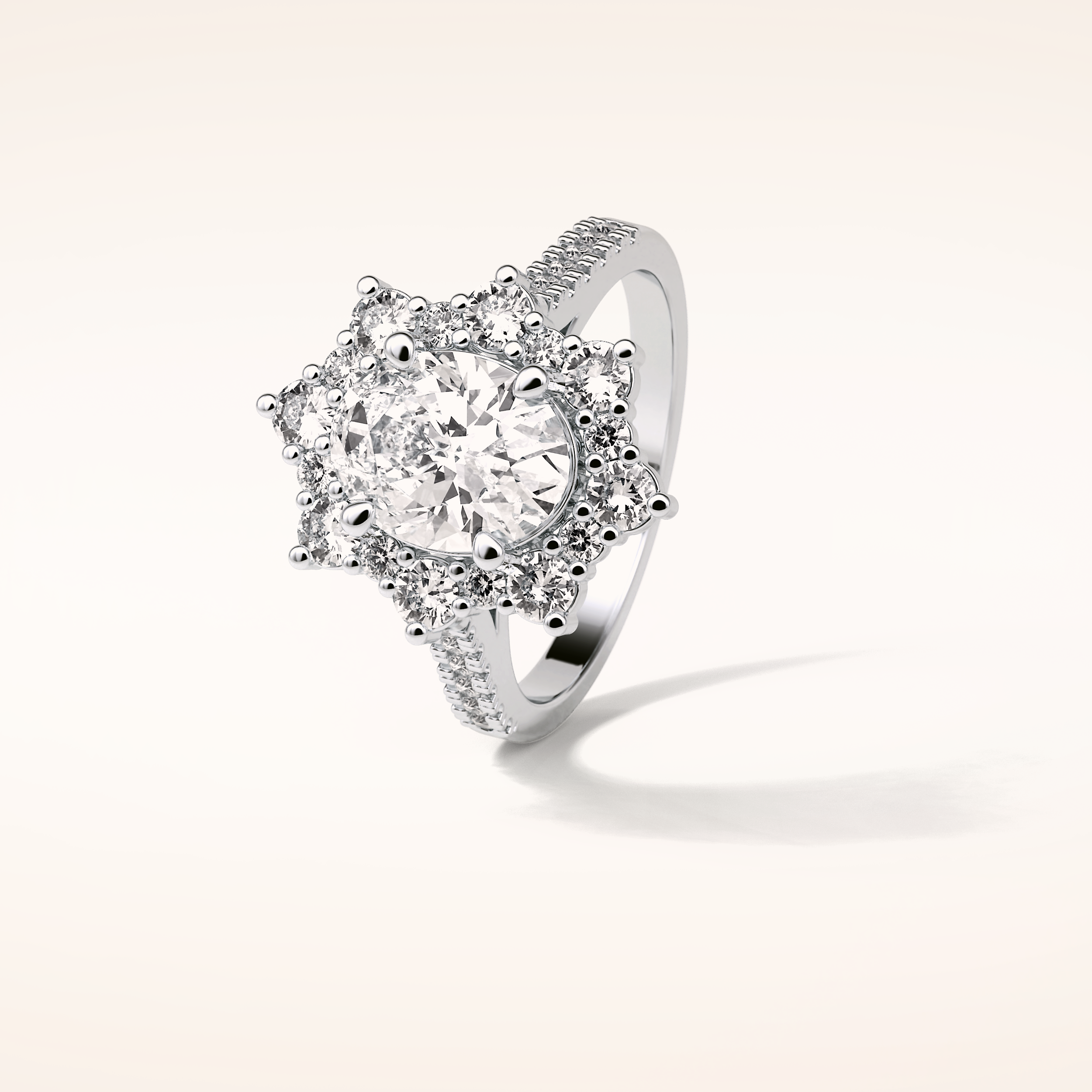 1.91 CT Oval Shaped Cluster Moissanite Engagement Ring