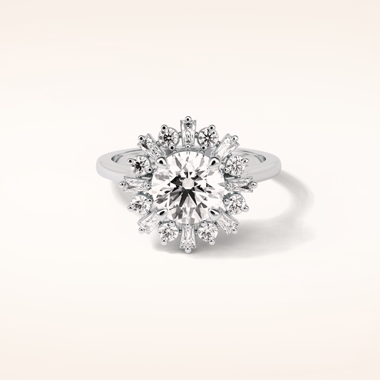 1.35 CT Round Shaped Halo Moissanite Engagement Ring