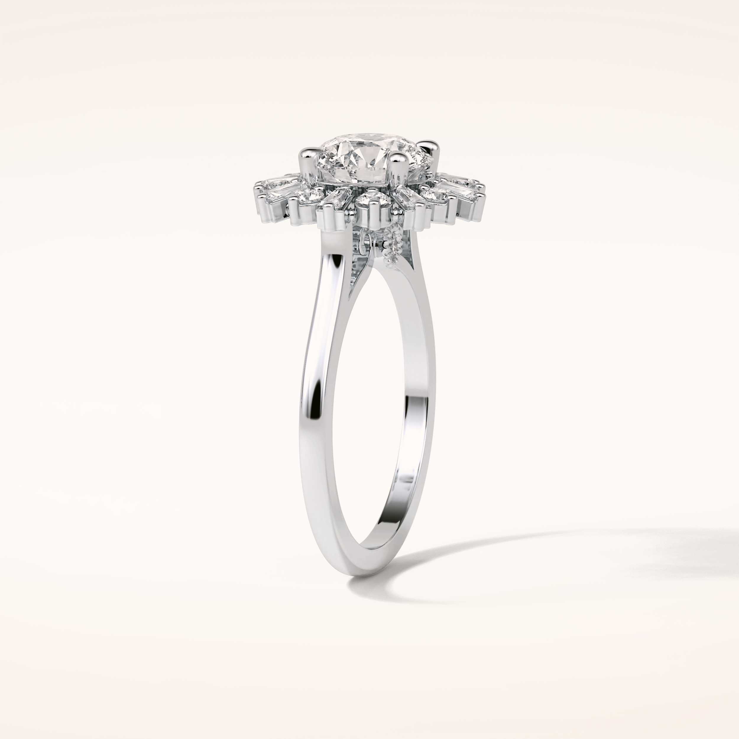 1.35 CT Round Shaped Halo Moissanite Engagement Ring