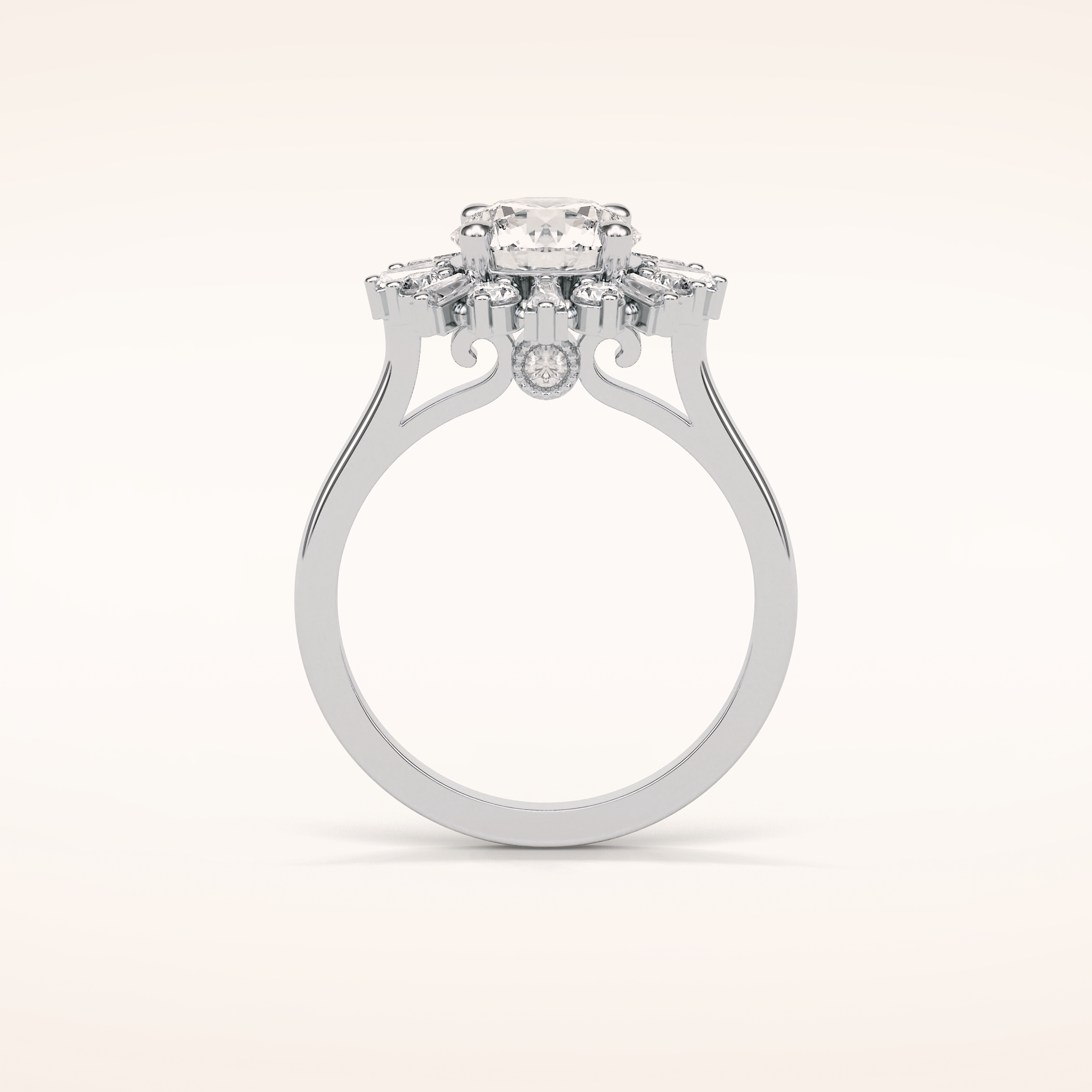 1.35 CT Round Shaped Halo Moissanite Engagement Ring