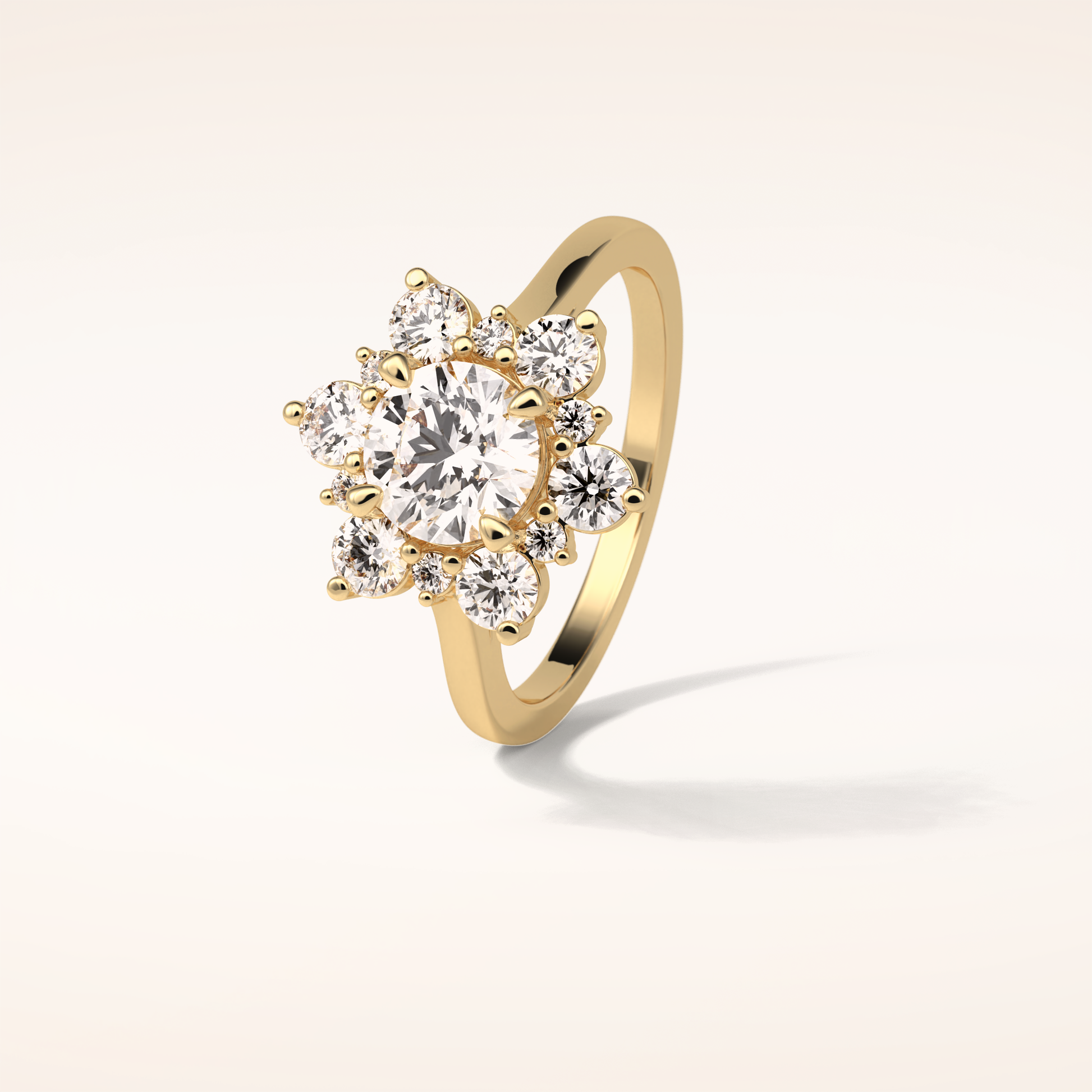 1 CT Round Shaped Cluster Moissanite Engagement Ring