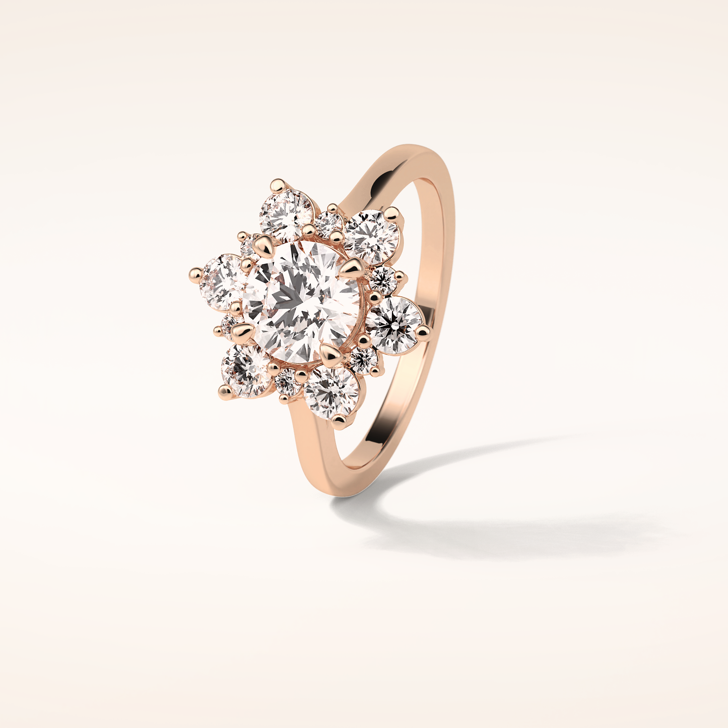 1 CT Round Shaped Cluster Moissanite Engagement Ring