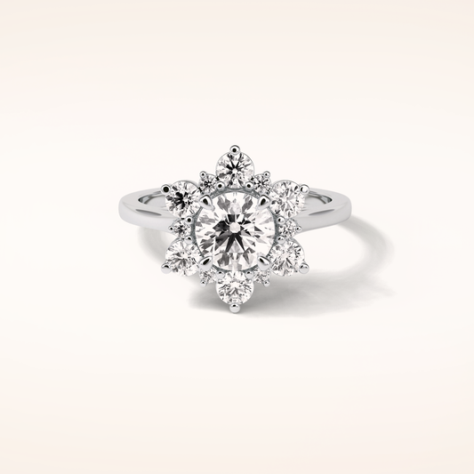 1 CT Round Shaped Cluster Moissanite Engagement Ring