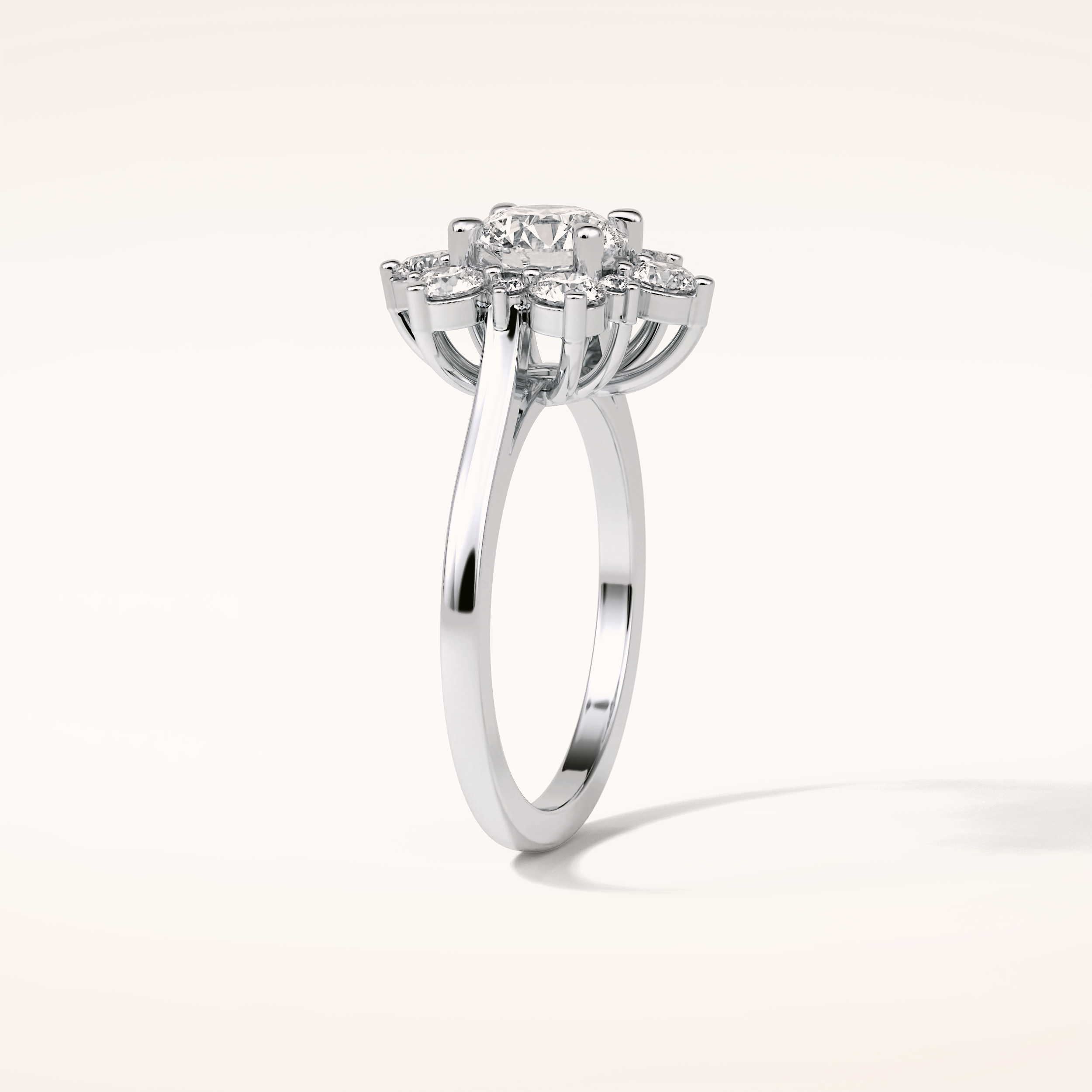 1 CT Round Shaped Cluster Moissanite Engagement Ring