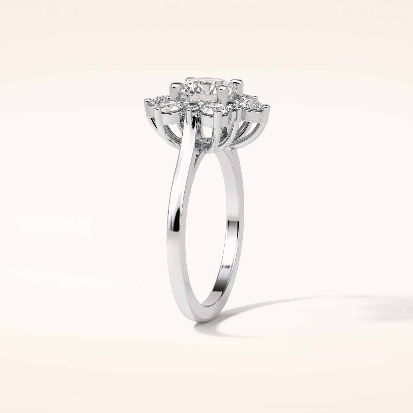 1 CT Round Shaped Cluster Moissanite Engagement Ring