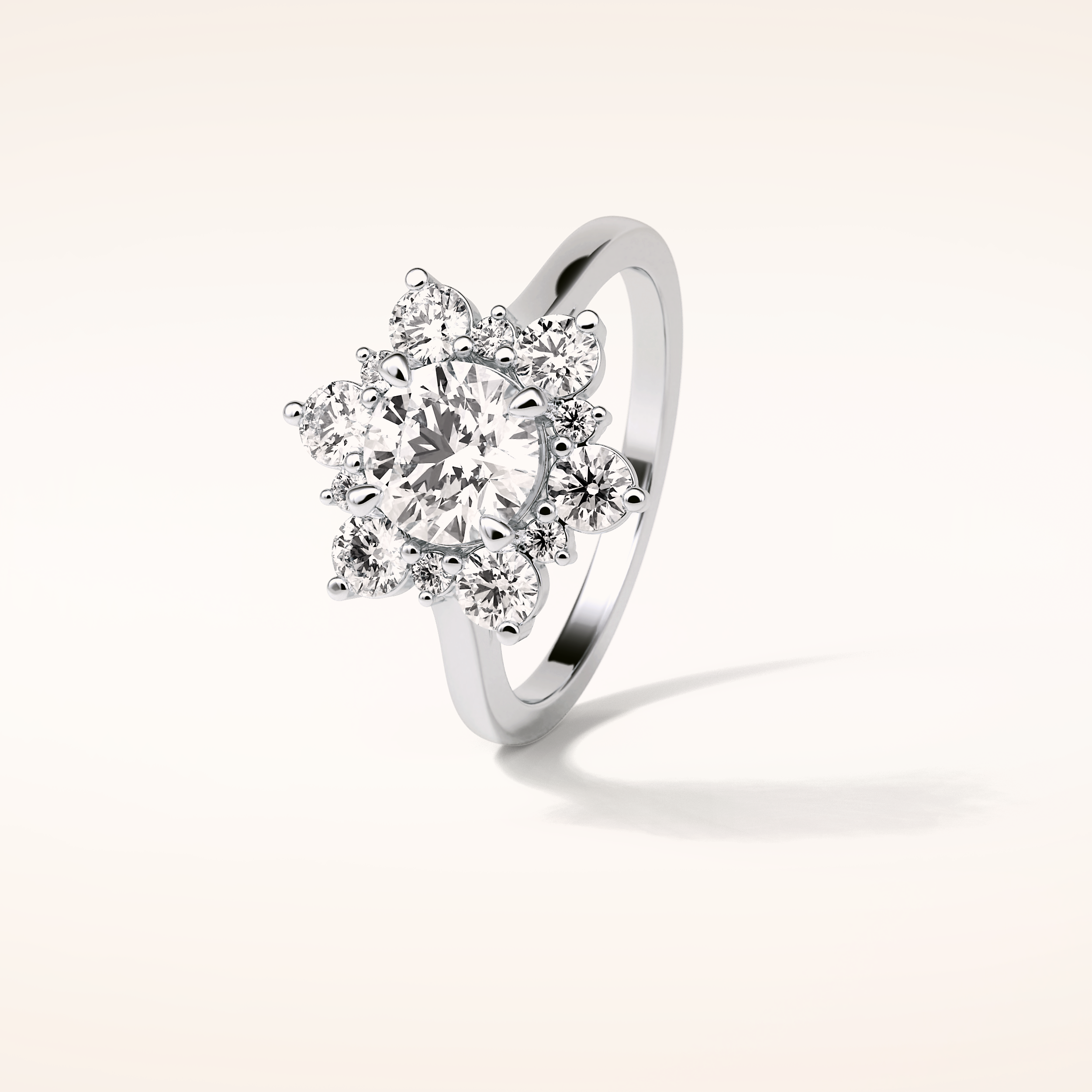 1 CT Round Shaped Cluster Moissanite Engagement Ring