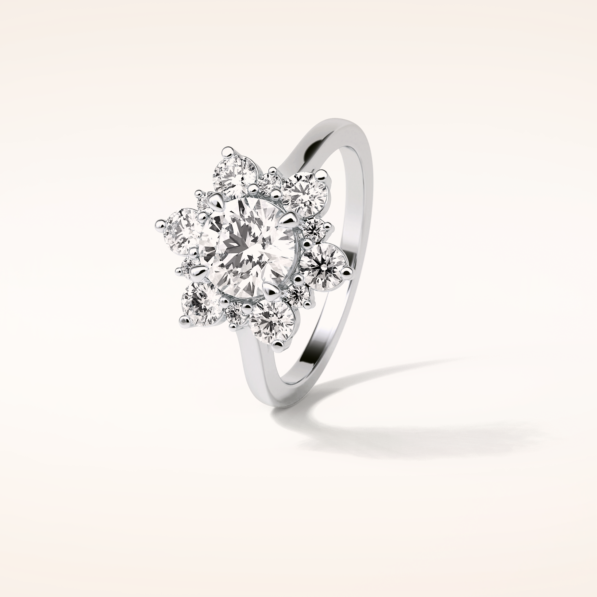 1 CT Round Shaped Cluster Moissanite Engagement Ring