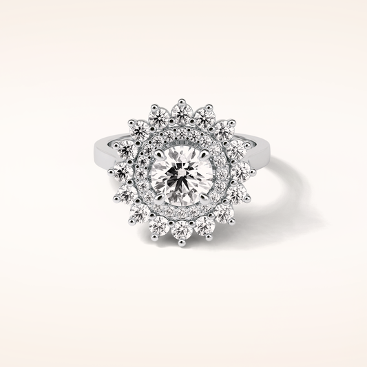 1 CT Round Shaped Double Halo Moissanite Engagement Ring