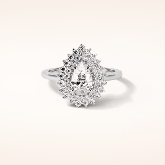 0.94 CT Pear Shaped Double Halo Moissanite Engagement Ring