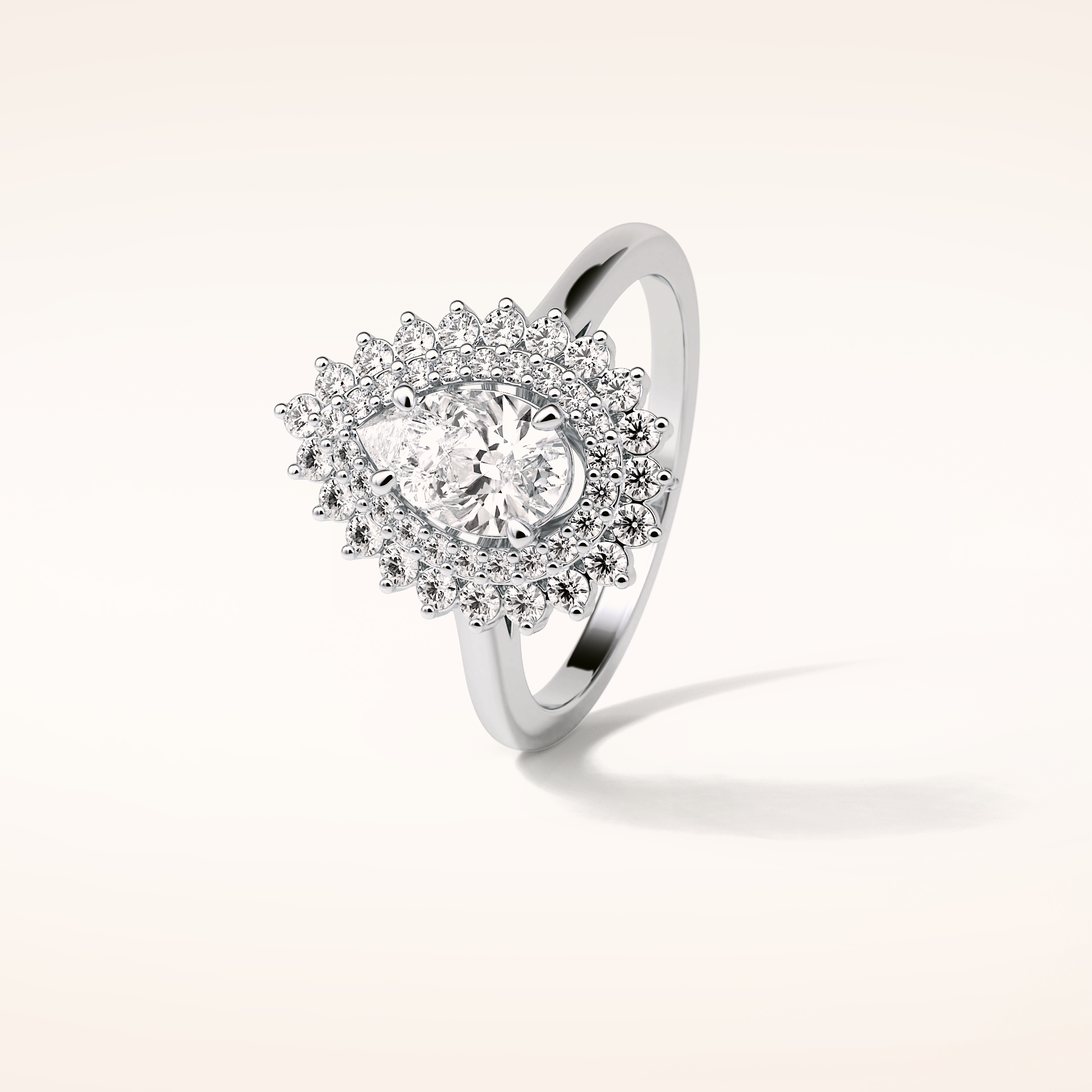 0.94 CT Pear Shaped Double Halo Moissanite Engagement Ring