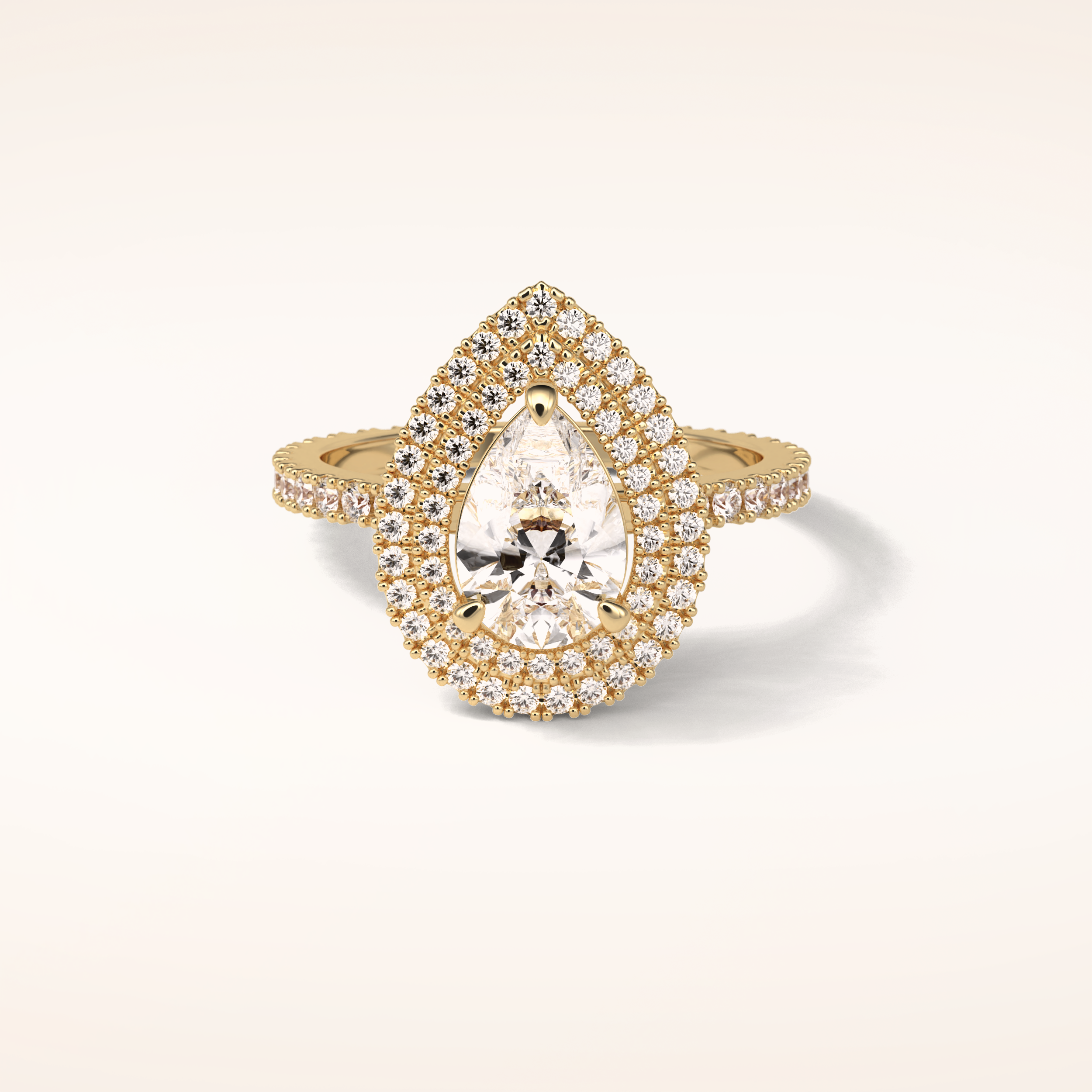 1.33 CT Pear Shaped Double Halo & Pave Moissanite Engagement Ring