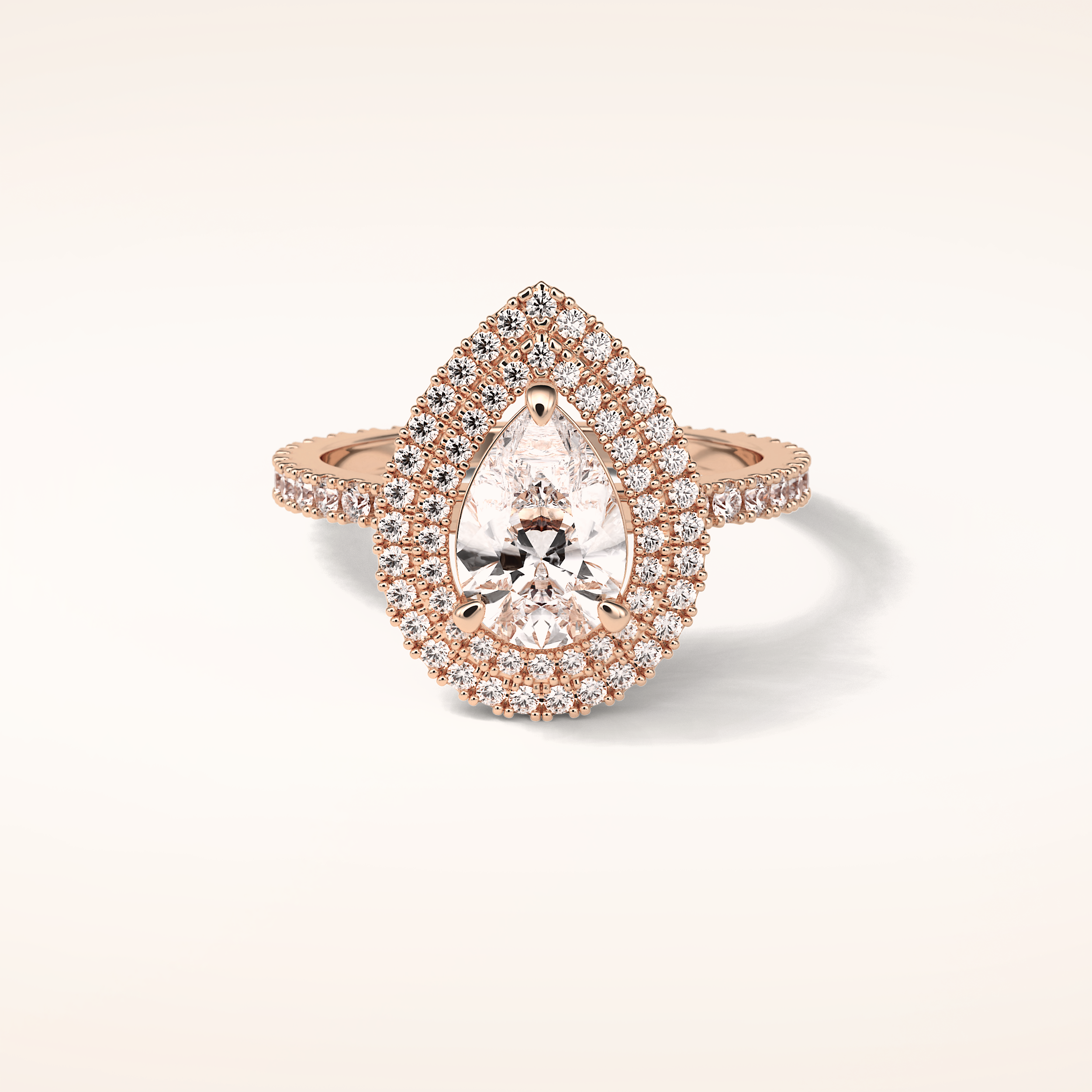 1.33 CT Pear Shaped Double Halo & Pave Moissanite Engagement Ring