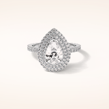 1.33 CT Pear Shaped Double Halo & Pave Moissanite Engagement Ring