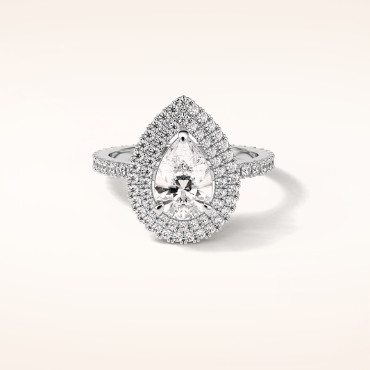 1.33 CT Pear Shaped Double Halo & Pave Moissanite Engagement Ring