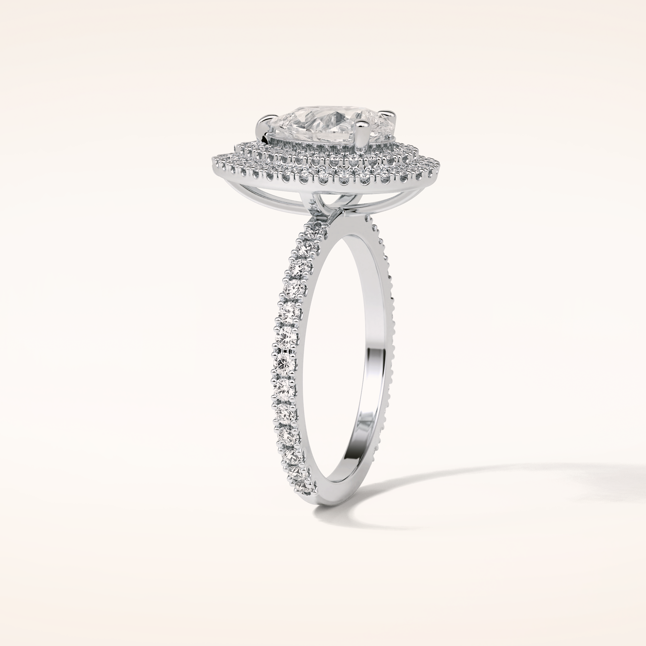 1.33 CT Pear Shaped Double Halo & Pave Moissanite Engagement Ring