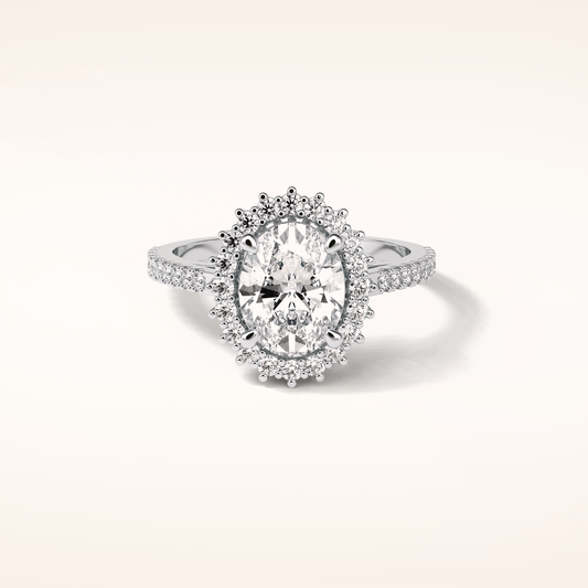 1.91 CT Oval Shaped Halo & Pave Moissanite Engagement Ring