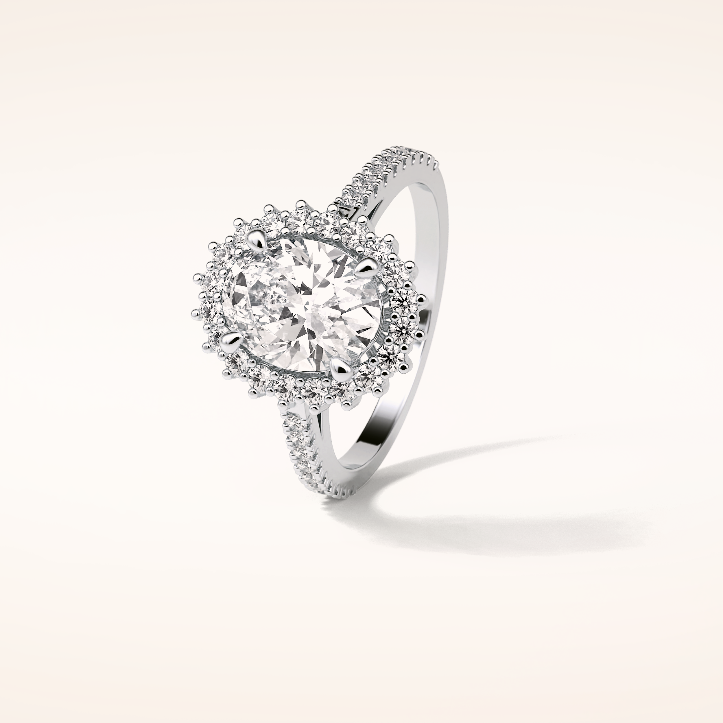 1.91 CT Oval Shaped Halo & Pave Moissanite Engagement Ring
