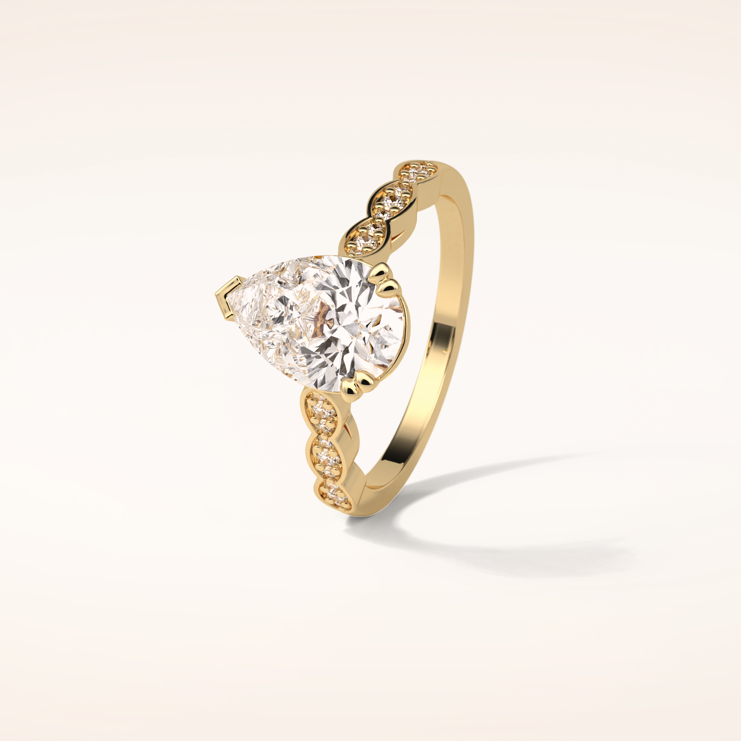 1.93 CT Pear Shaped Pave Moissanite Engagement Ring