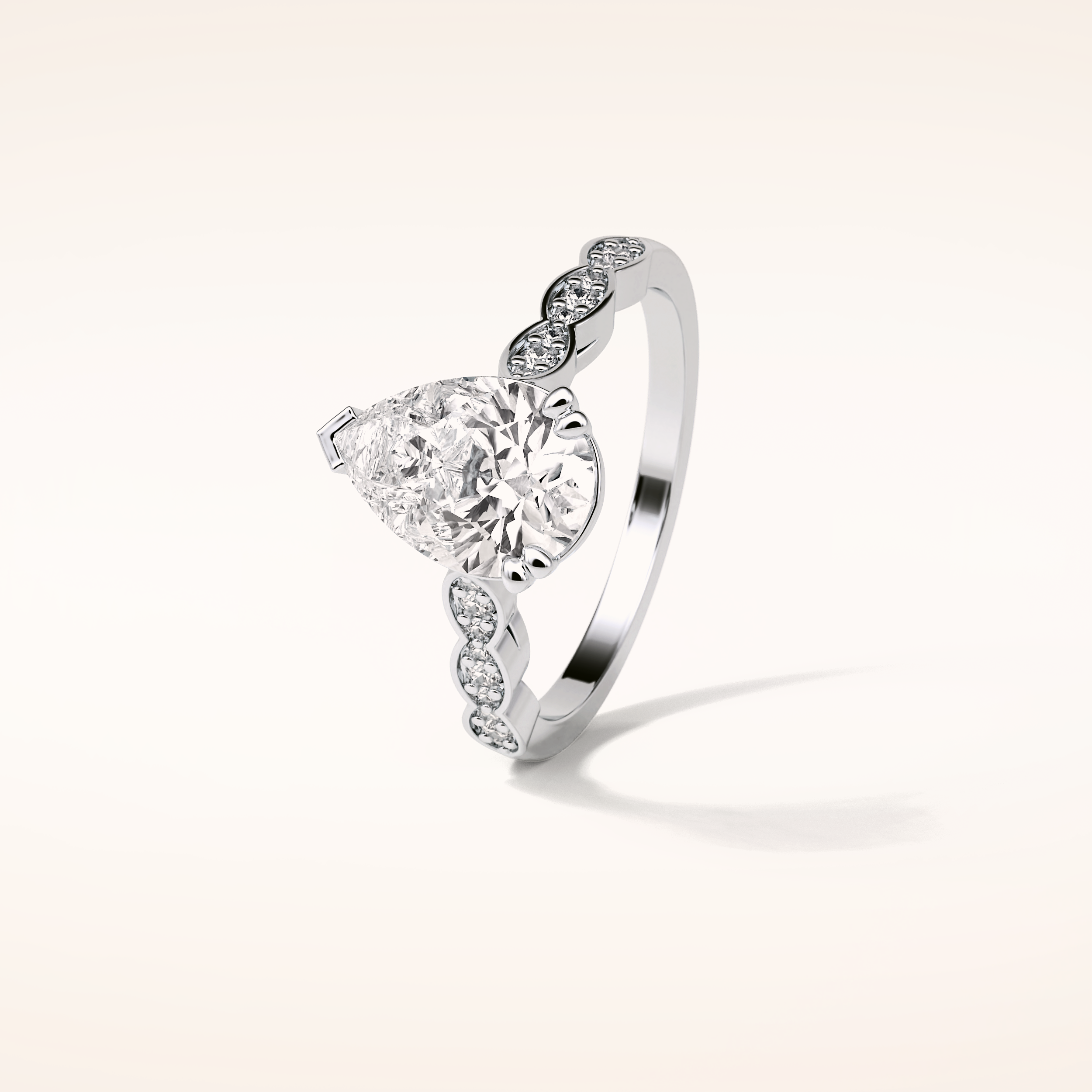 1.93 CT Pear Shaped Pave Moissanite Engagement Ring