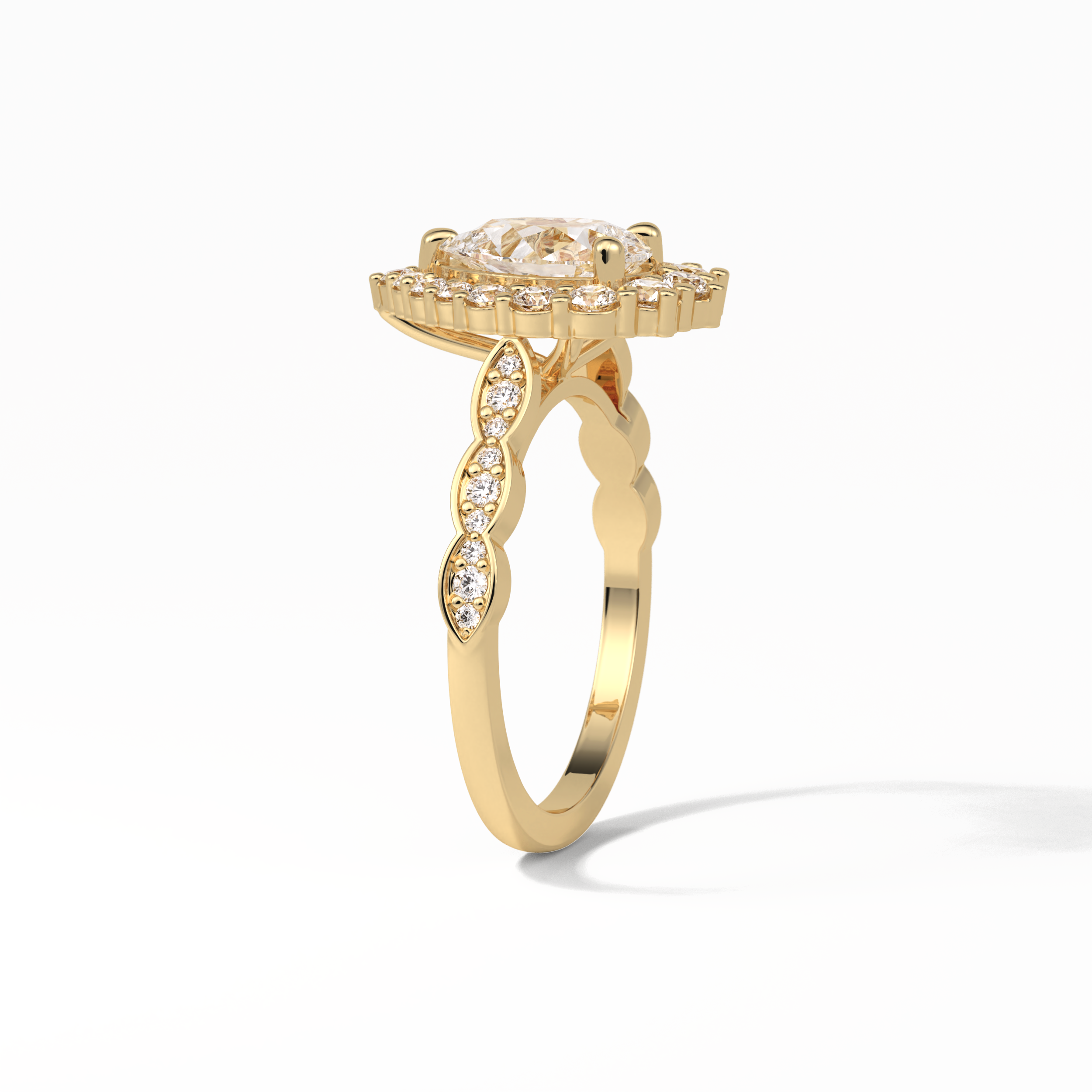 Pear Pave & Halo Lab Grown Diamond Engagement Ring