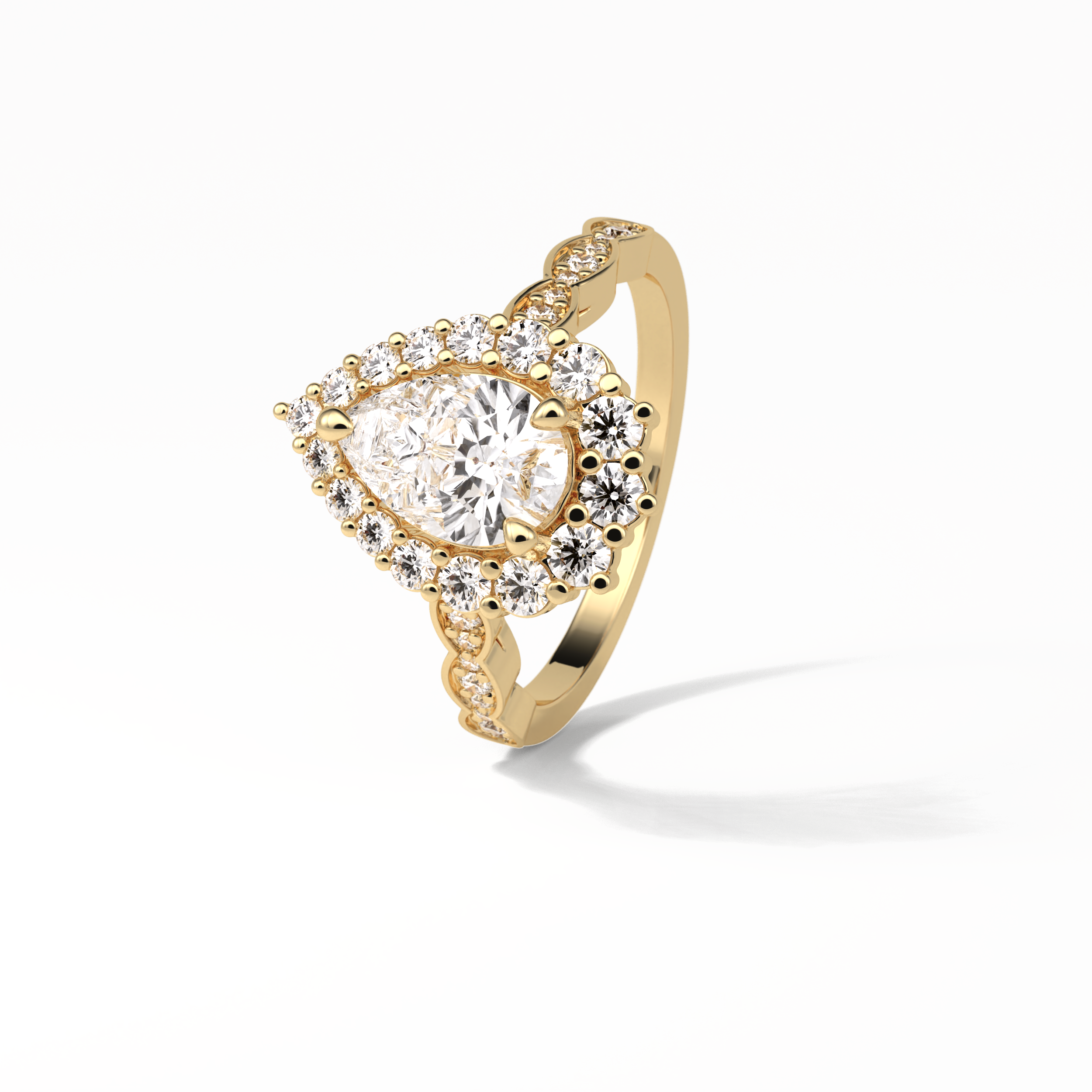 Pear Pave & Halo Lab Grown Diamond Engagement Ring