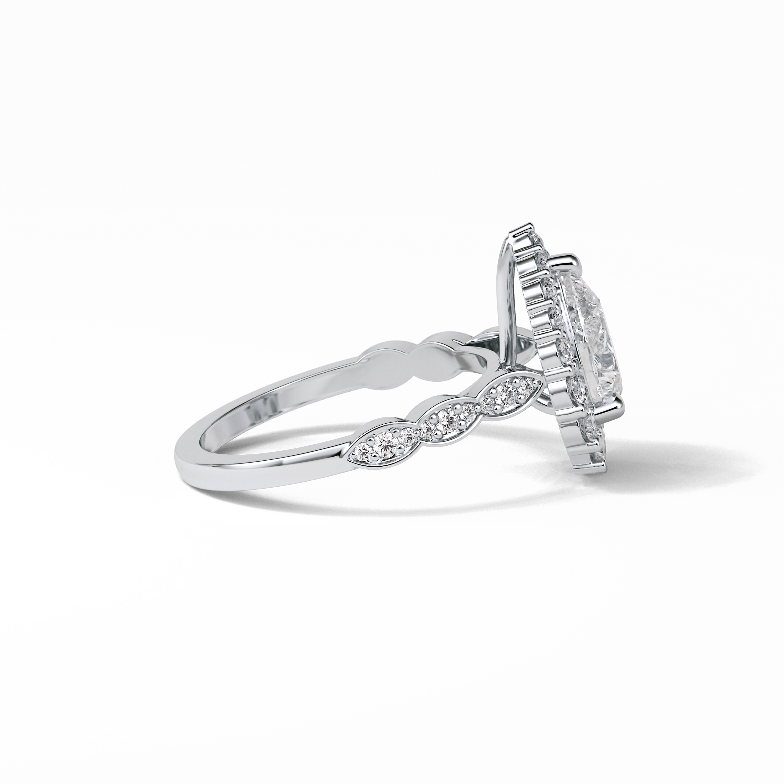 Pear Pave & Halo Lab Grown Diamond Engagement Ring