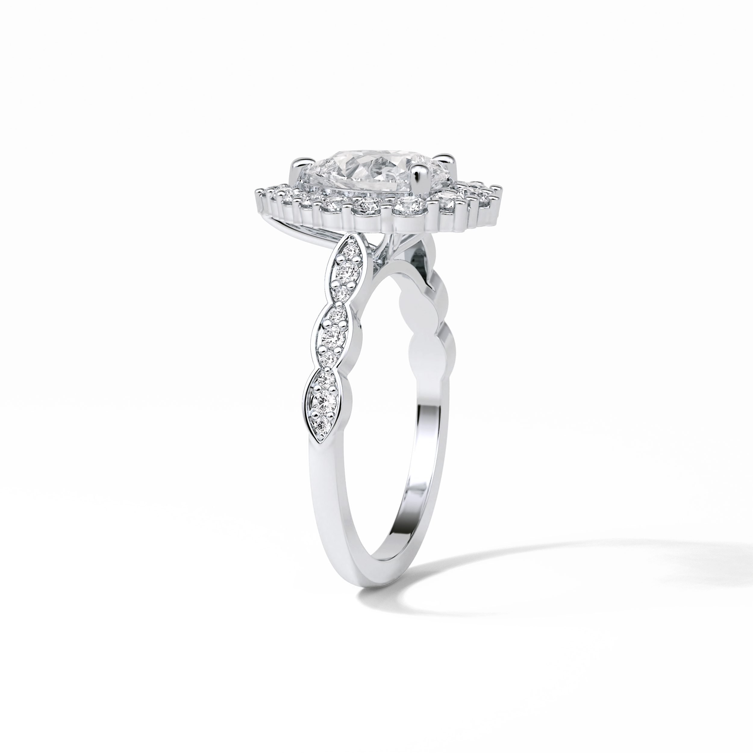 Pear Pave & Halo Lab Grown Diamond Engagement Ring