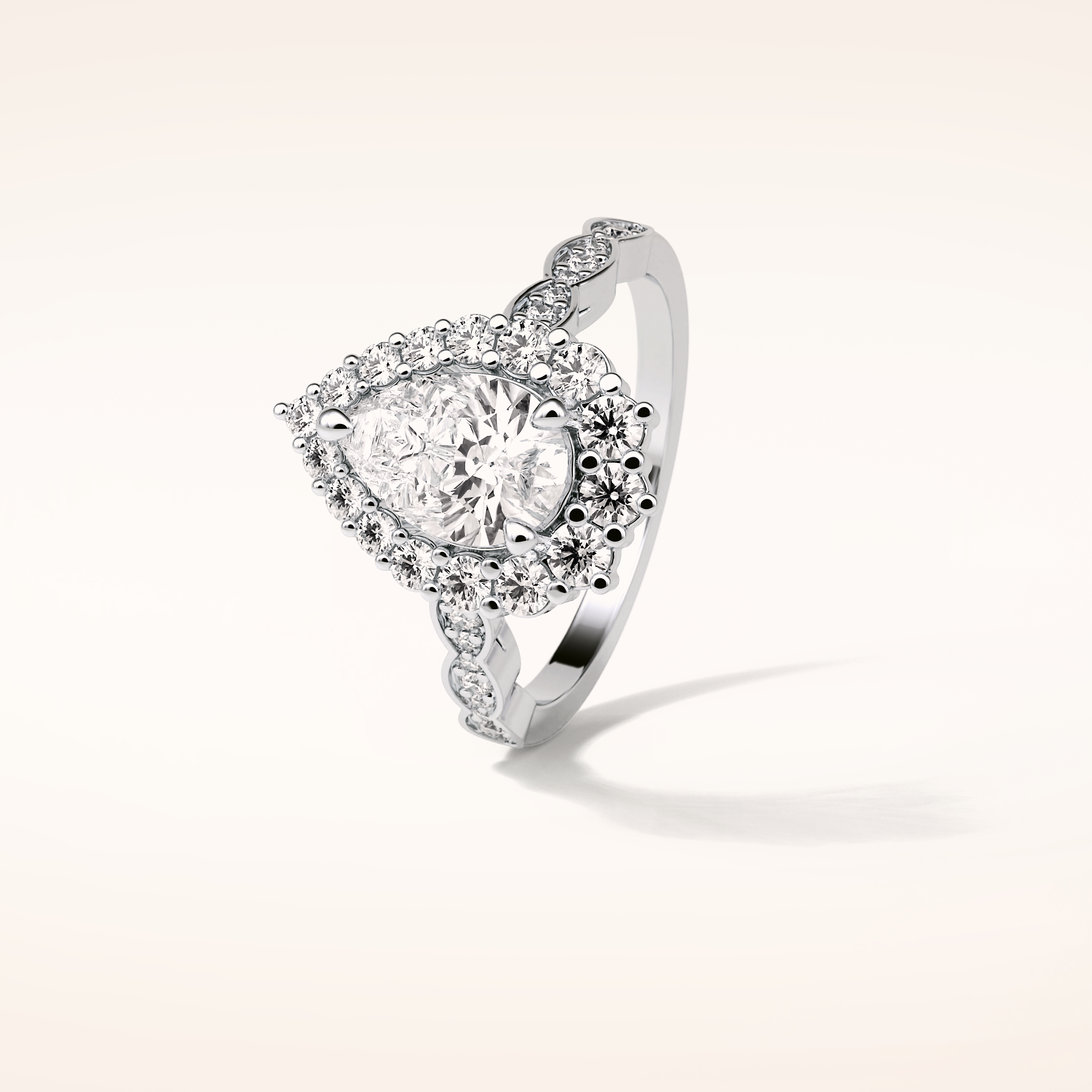 1.93 CT Pear Shaped Halo & Pave Moissanite Engagement Ring