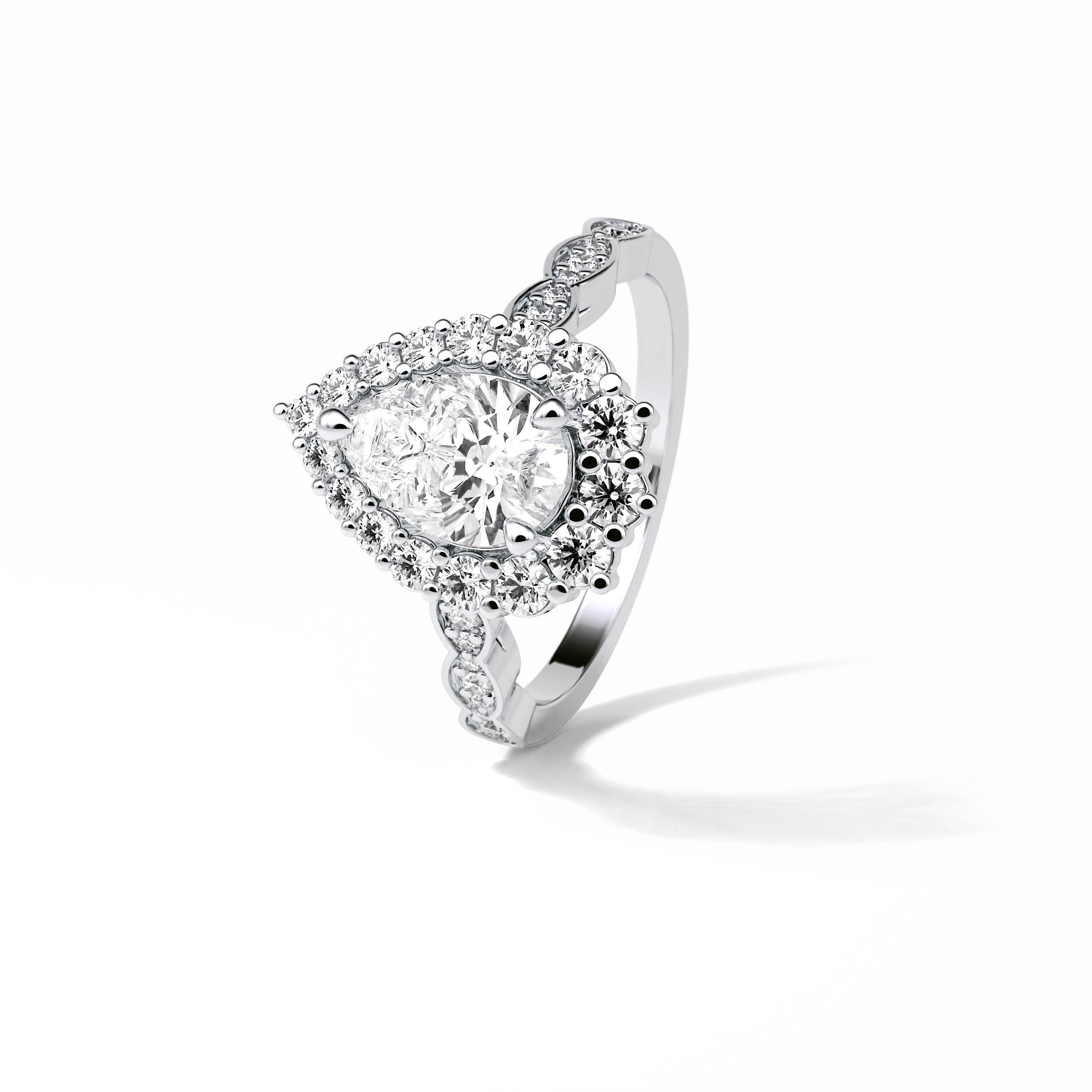 Pear Pave & Halo Lab Grown Diamond Engagement Ring