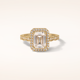 1.91 CT Emerald Shaped Halo & Pave Moissanite Engagement Ring