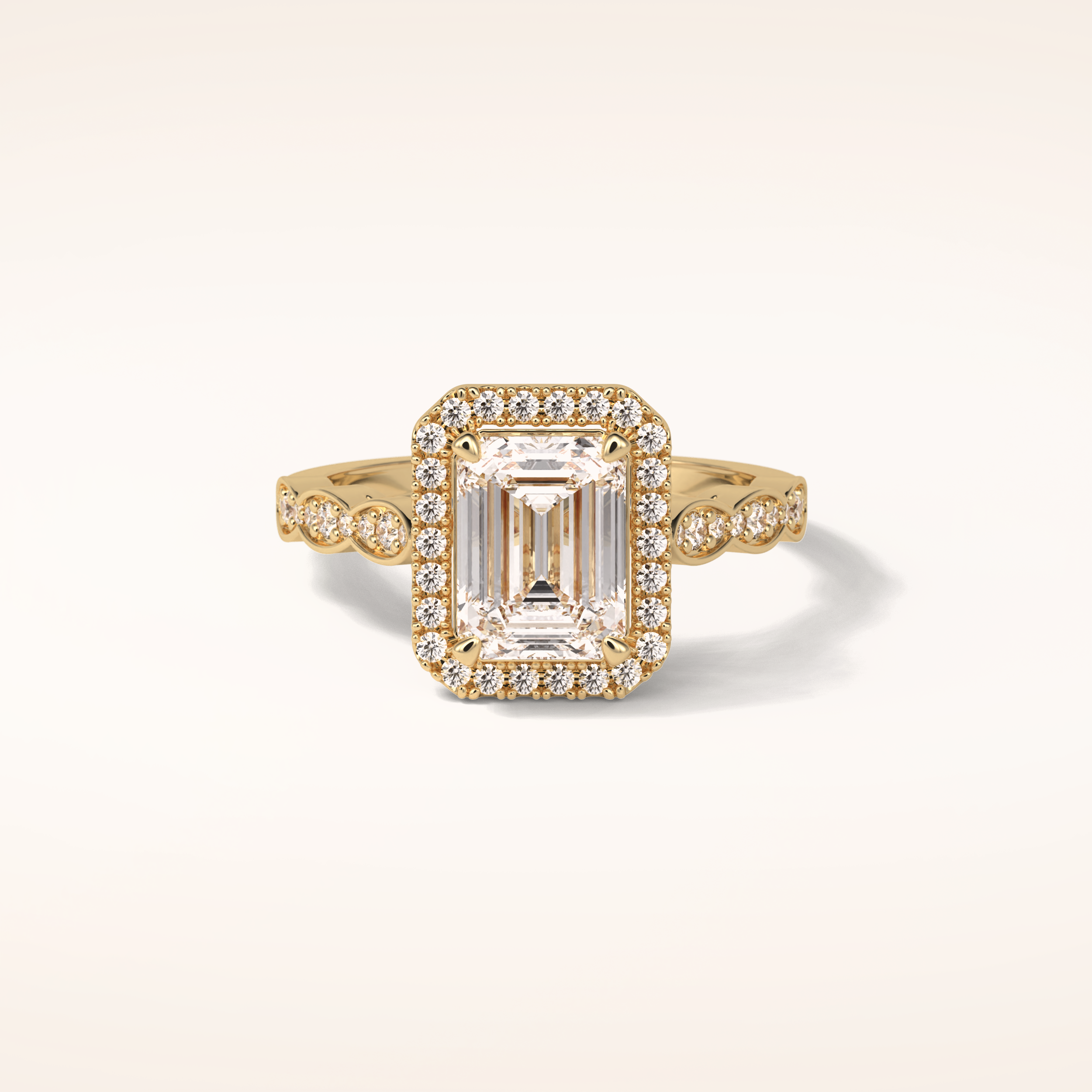 1.91 CT Emerald Shaped Halo & Pave Moissanite Engagement Ring