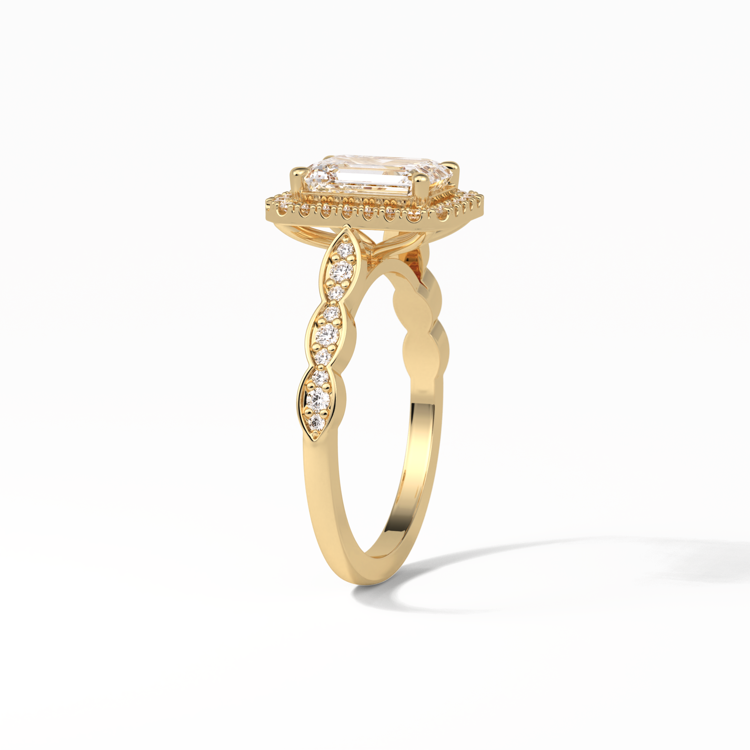 Emerald Pave & Halo Lab Grown Diamond Engagement Ring