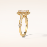 1.91 CT Emerald Shaped Halo & Pave Moissanite Engagement Ring