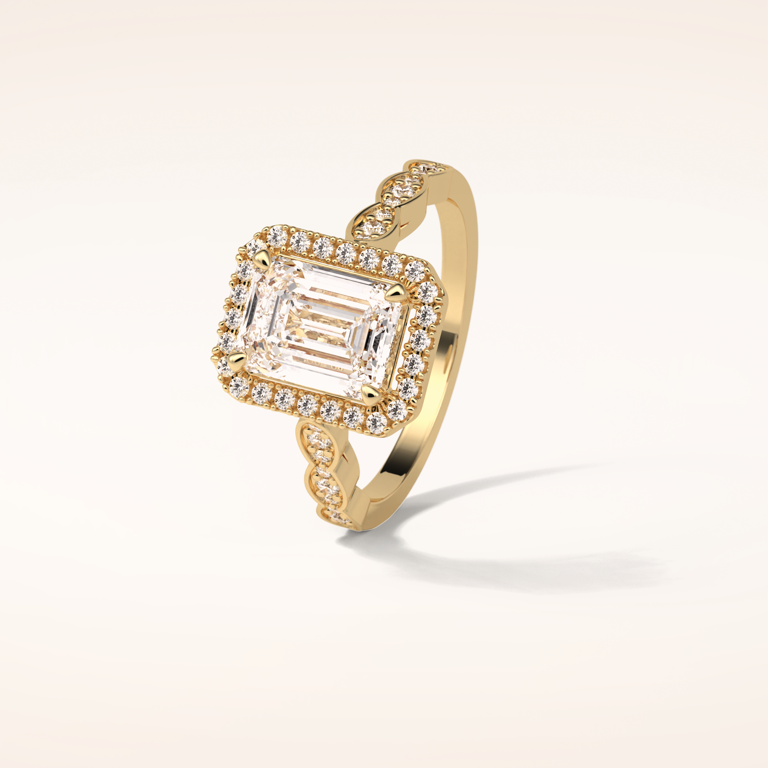 1.91 CT Emerald Shaped Halo & Pave Moissanite Engagement Ring