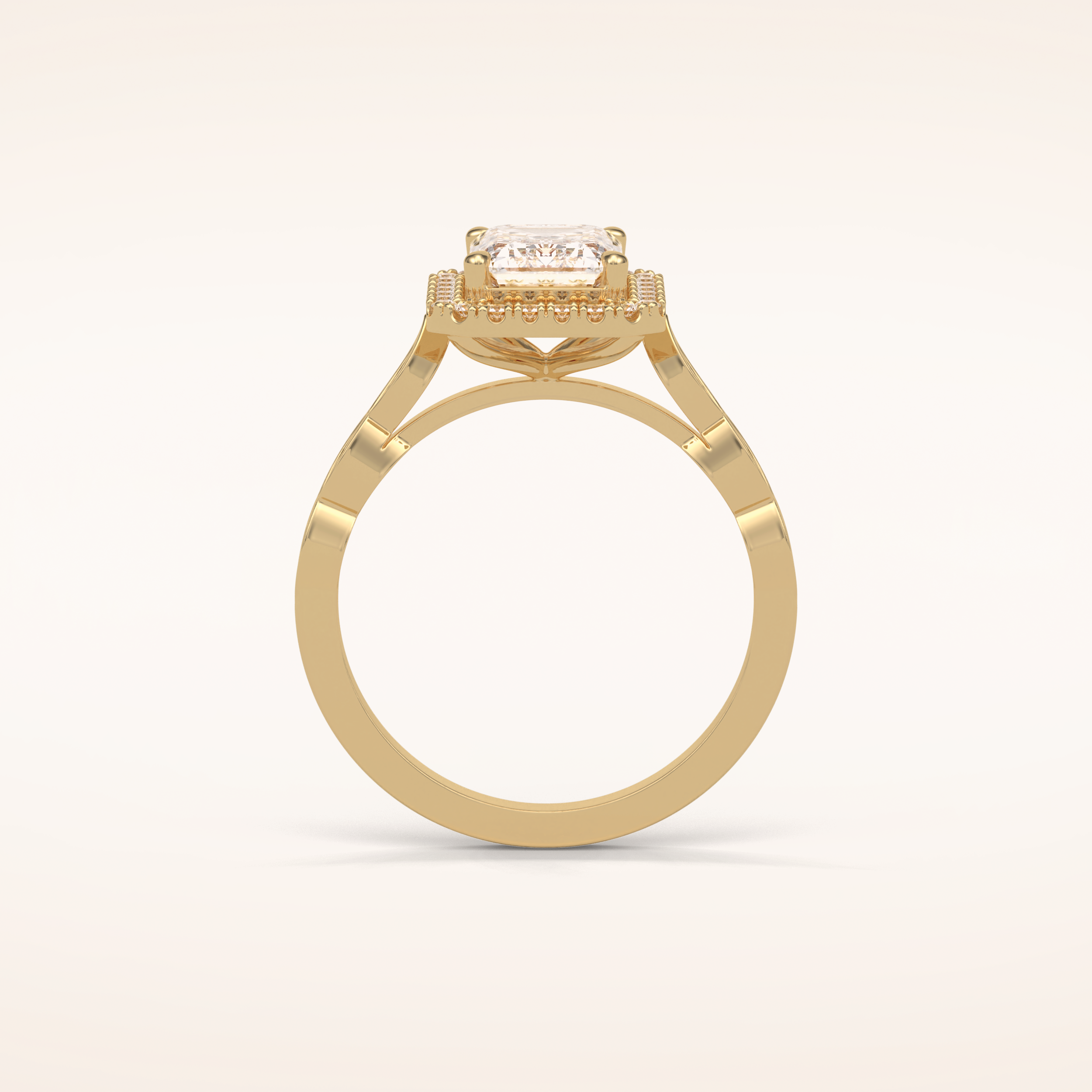 1.91 CT Emerald Shaped Halo & Pave Moissanite Engagement Ring