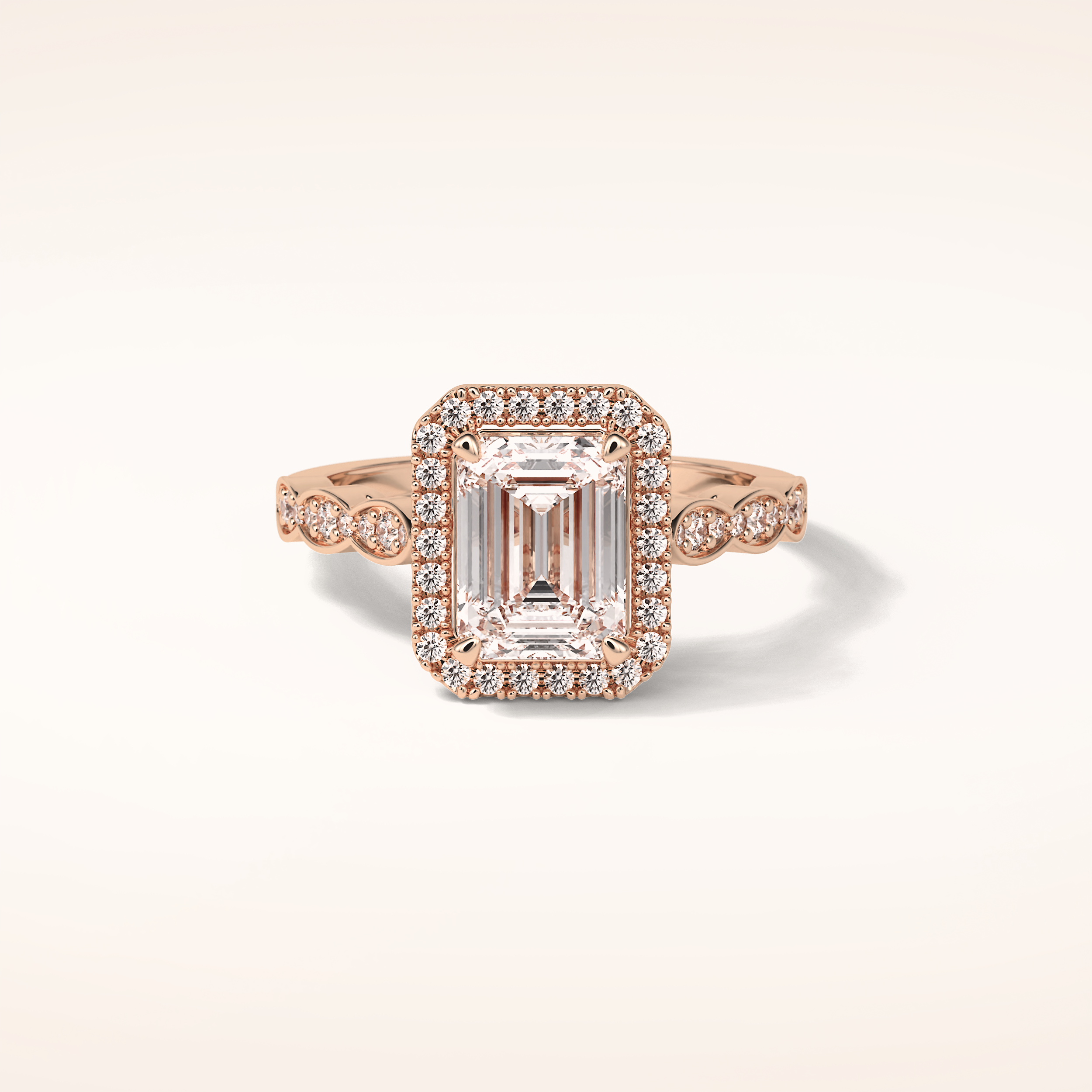 1.91 CT Emerald Shaped Halo & Pave Moissanite Engagement Ring